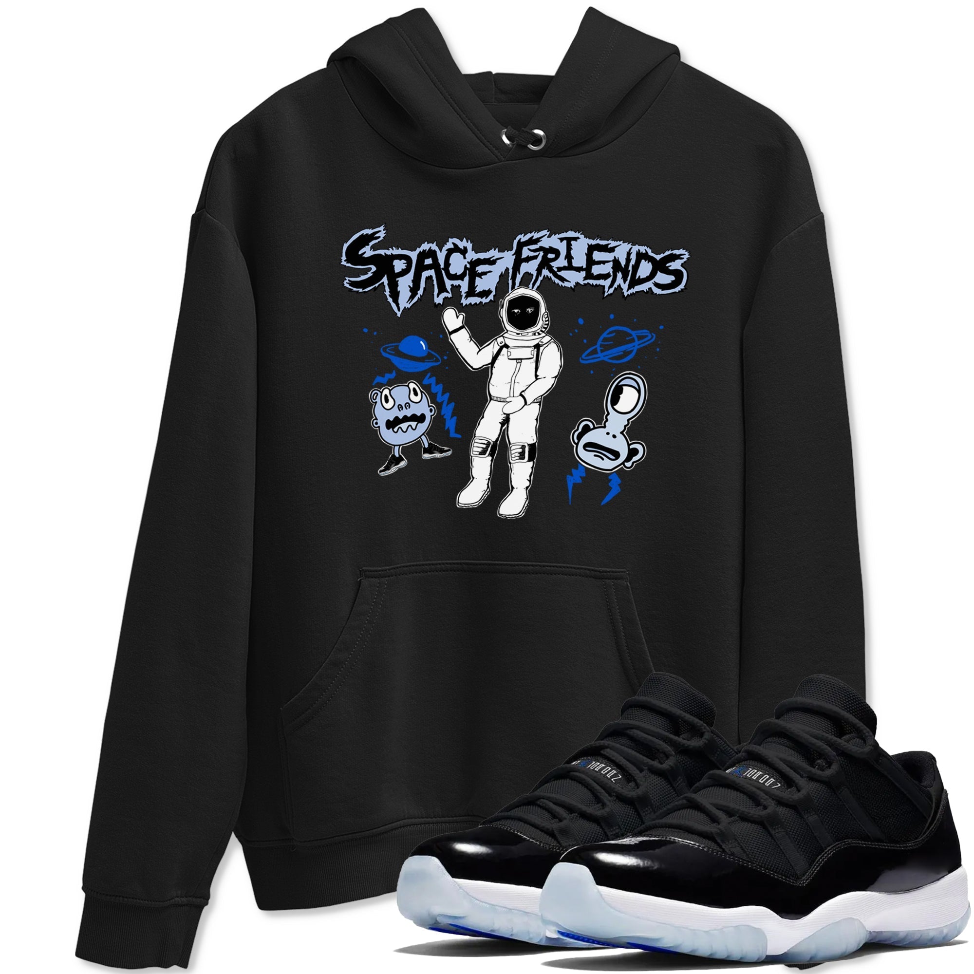 Space Friends snkmatch Tees - Air Jordan 11 Black and Varsity Royal