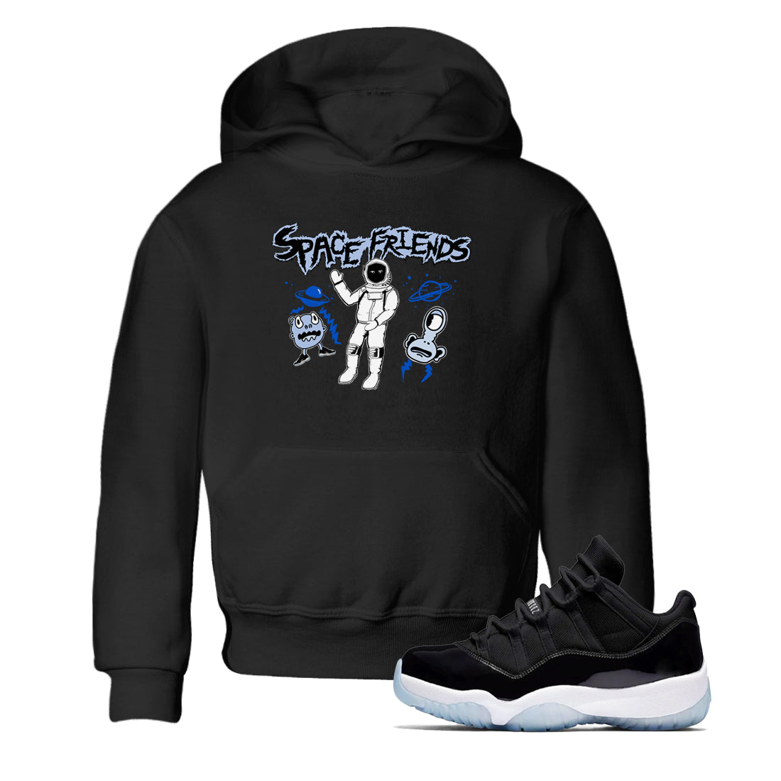Space Friends snkmatch Tees Kids - Air Jordan 11 Black and Varsity Royal