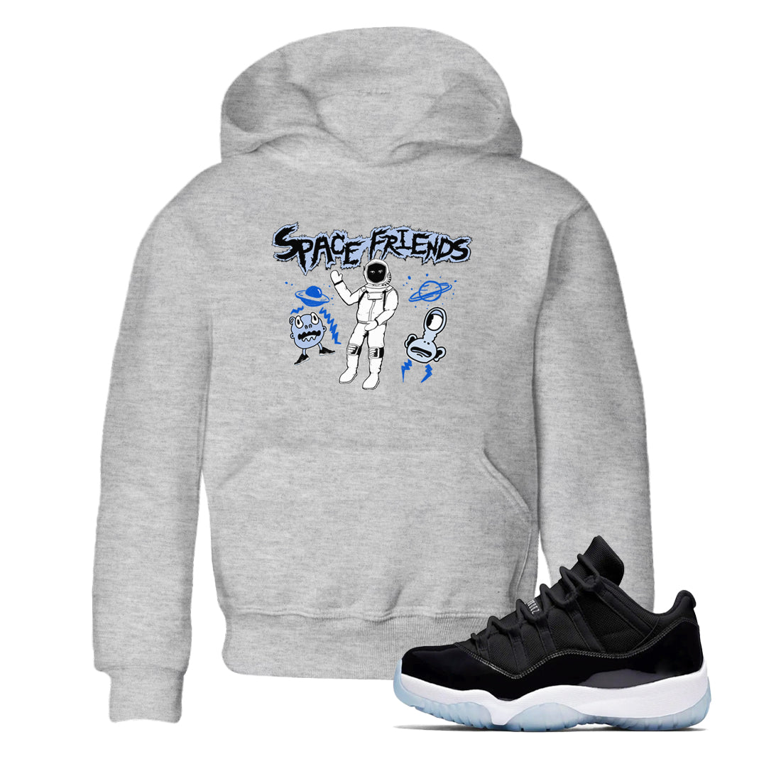 Space Friends snkmatch Tees Kids - Air Jordan 11 Black and Varsity Royal