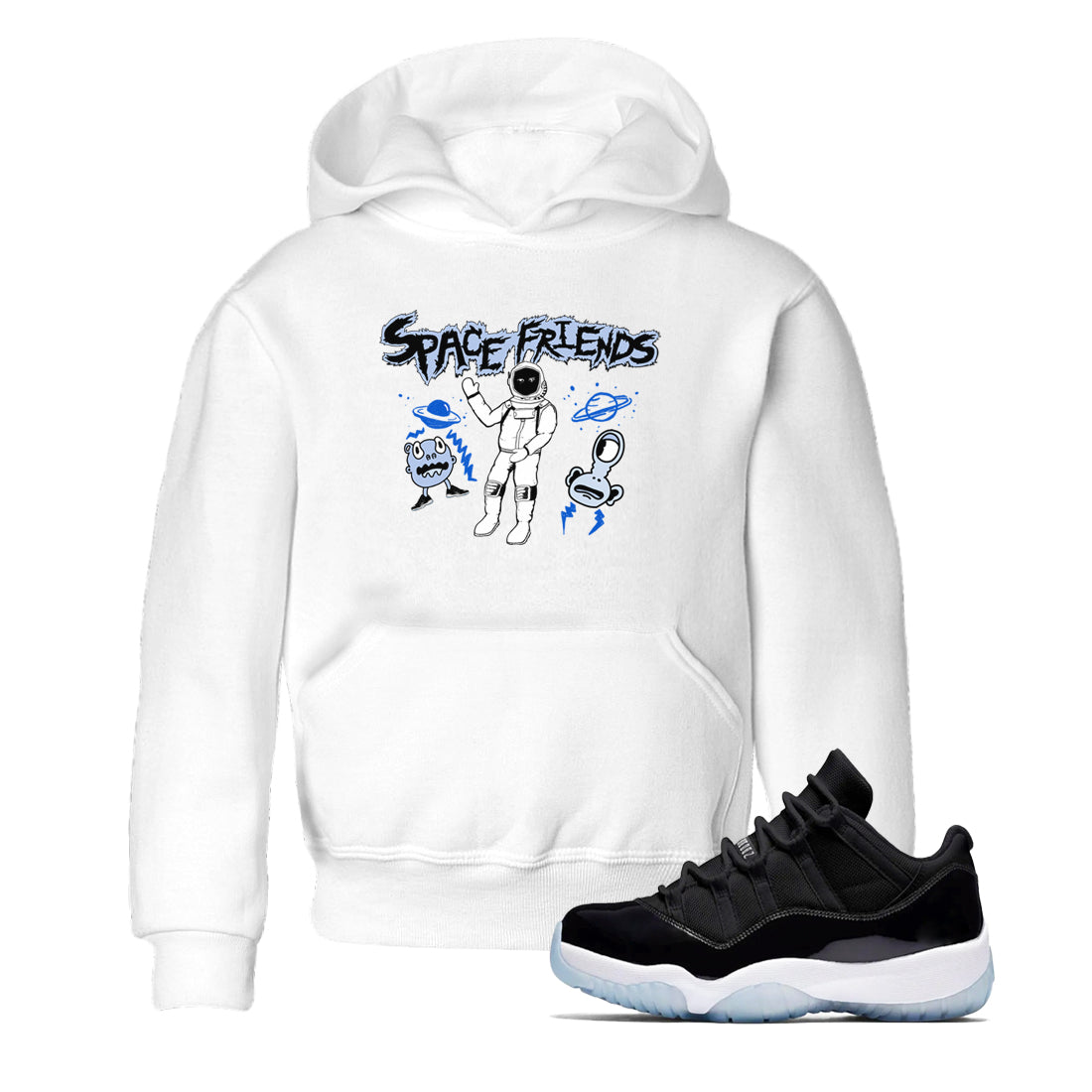 Space Friends snkmatch Tees Kids - Air Jordan 11 Black and Varsity Royal