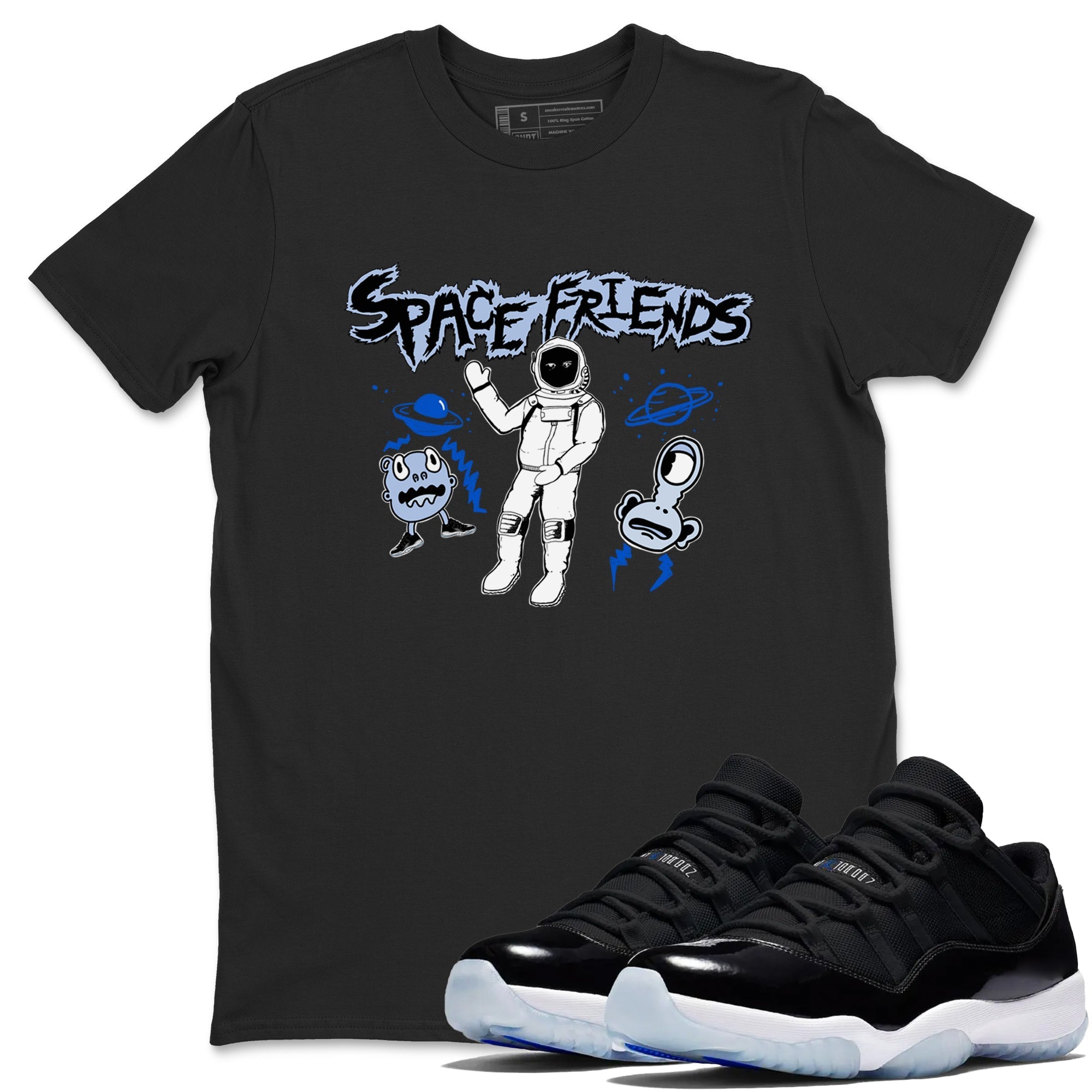 Space Friends snkmatch Tees - Air Jordan 11 Black and Varsity Royal