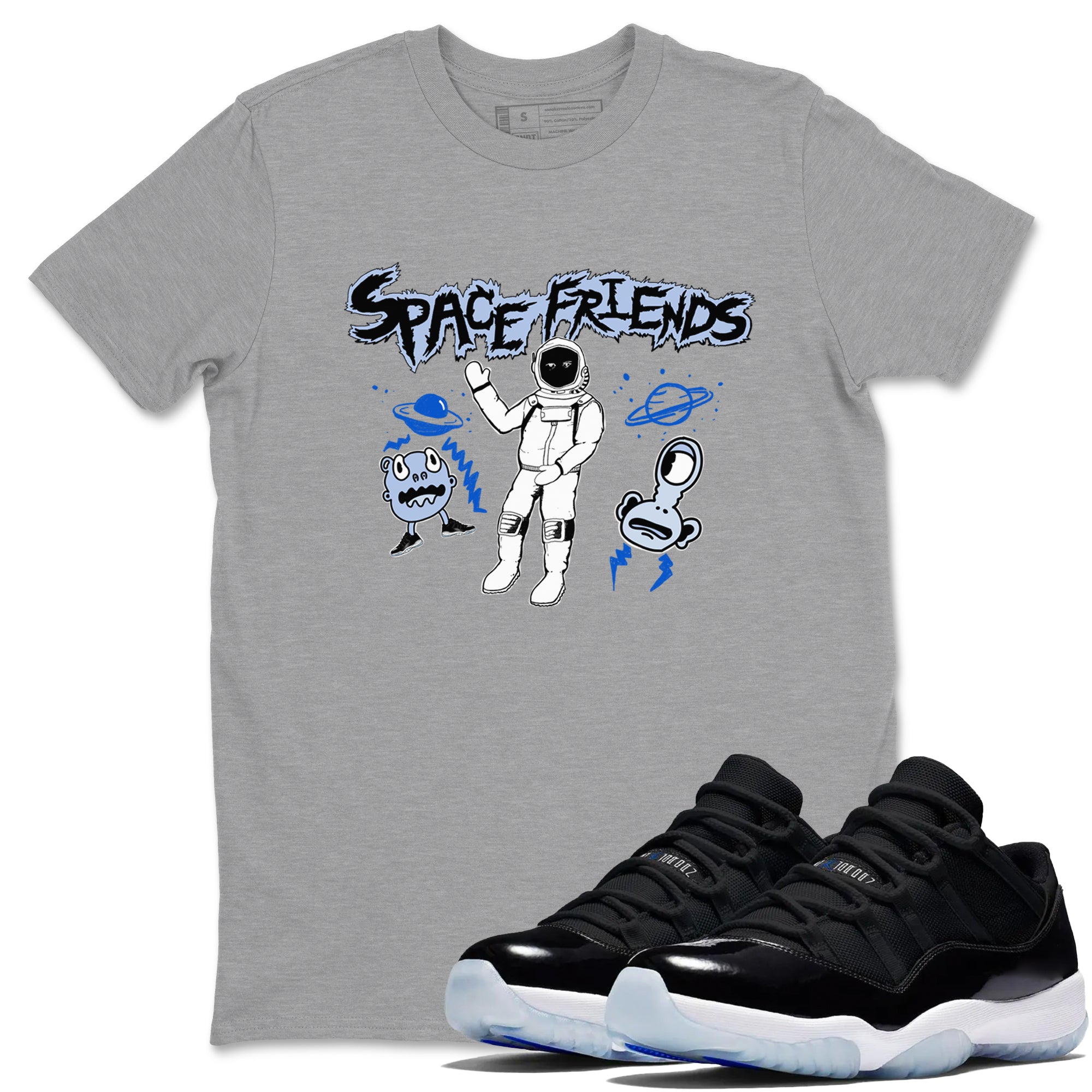 Space Friends snkmatch Tees - Air Jordan 11 Black and Varsity Royal