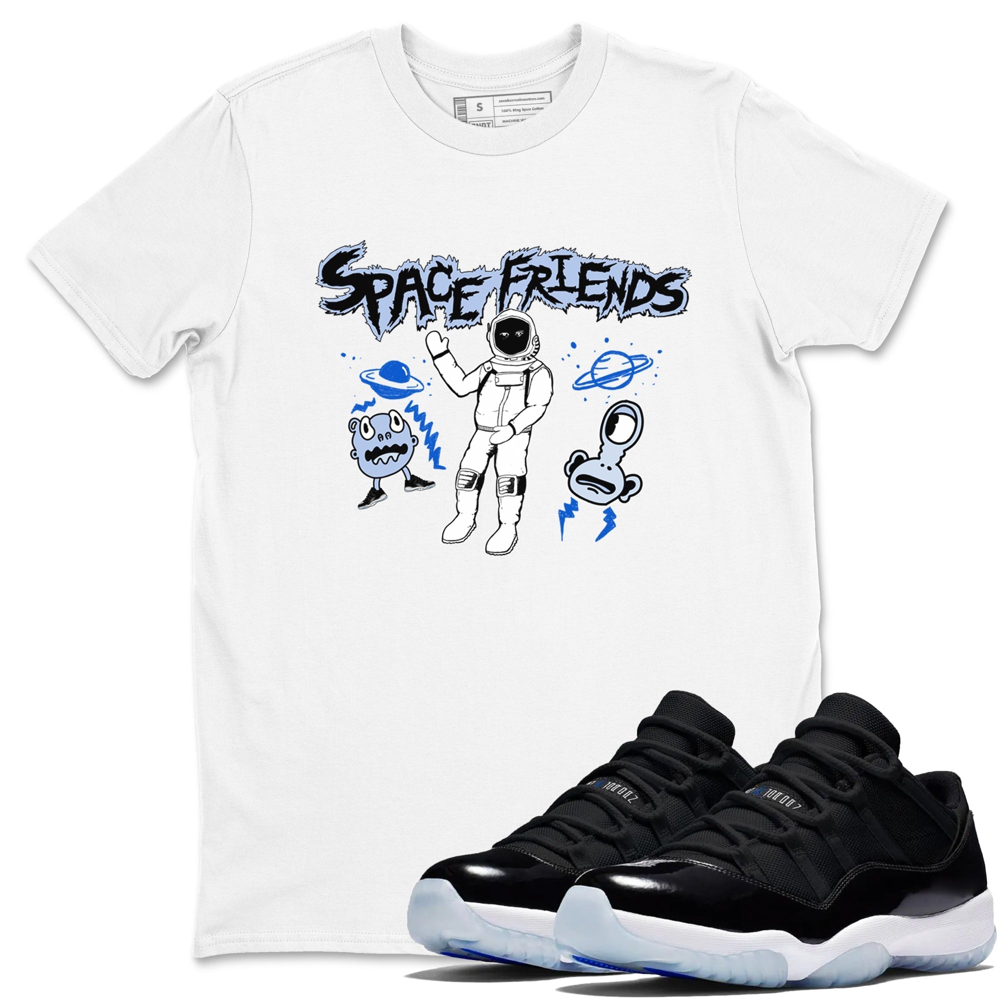Space Friends snkmatch Tees - Air Jordan 11 Black and Varsity Royal