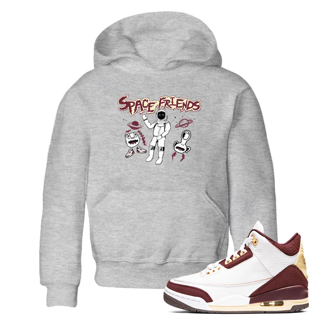 Space Friends snkmatch Tees Kids - Air Jordan 3 A Ma Maniere x Burgundy Crush