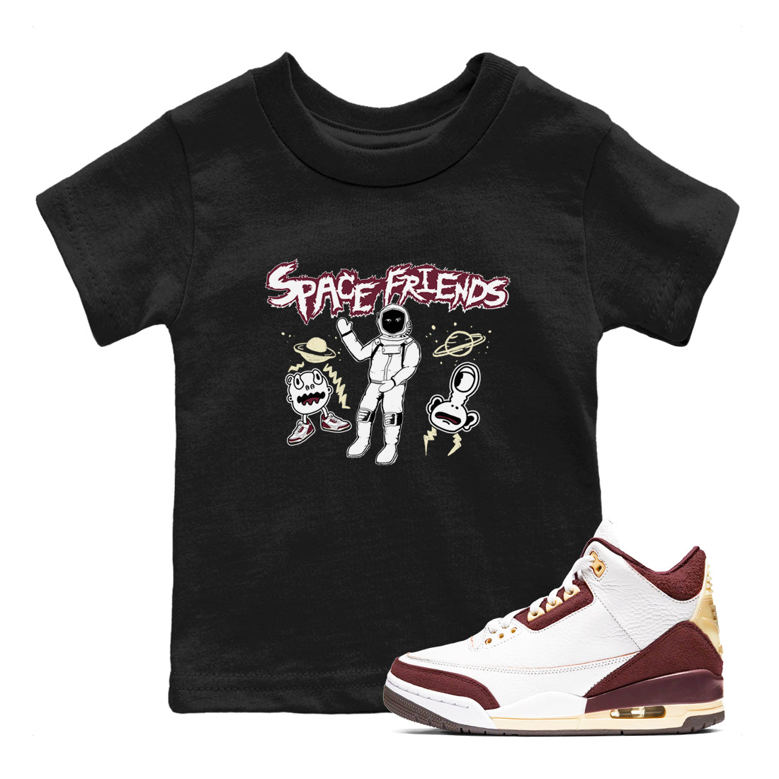 Space Friends snkmatch Tees Kids - Air Jordan 3 A Ma Maniere x Burgundy Crush
