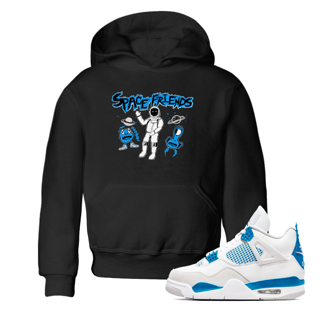 Space Friends snkmatch Tees Kids - Air Jordan 4 Military Blue