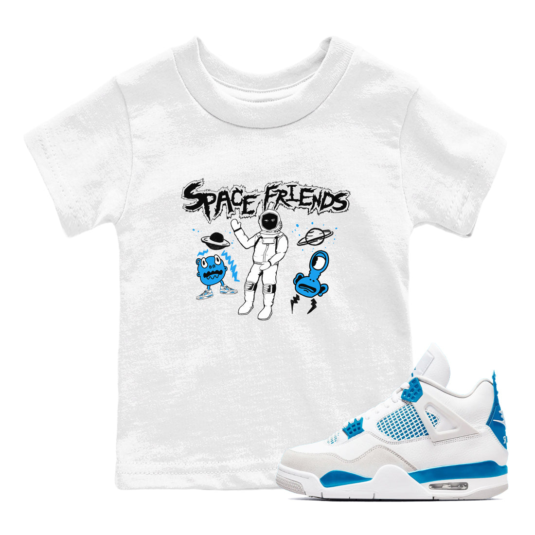 Space Friends snkmatch Tees Kids - Air Jordan 4 Military Blue