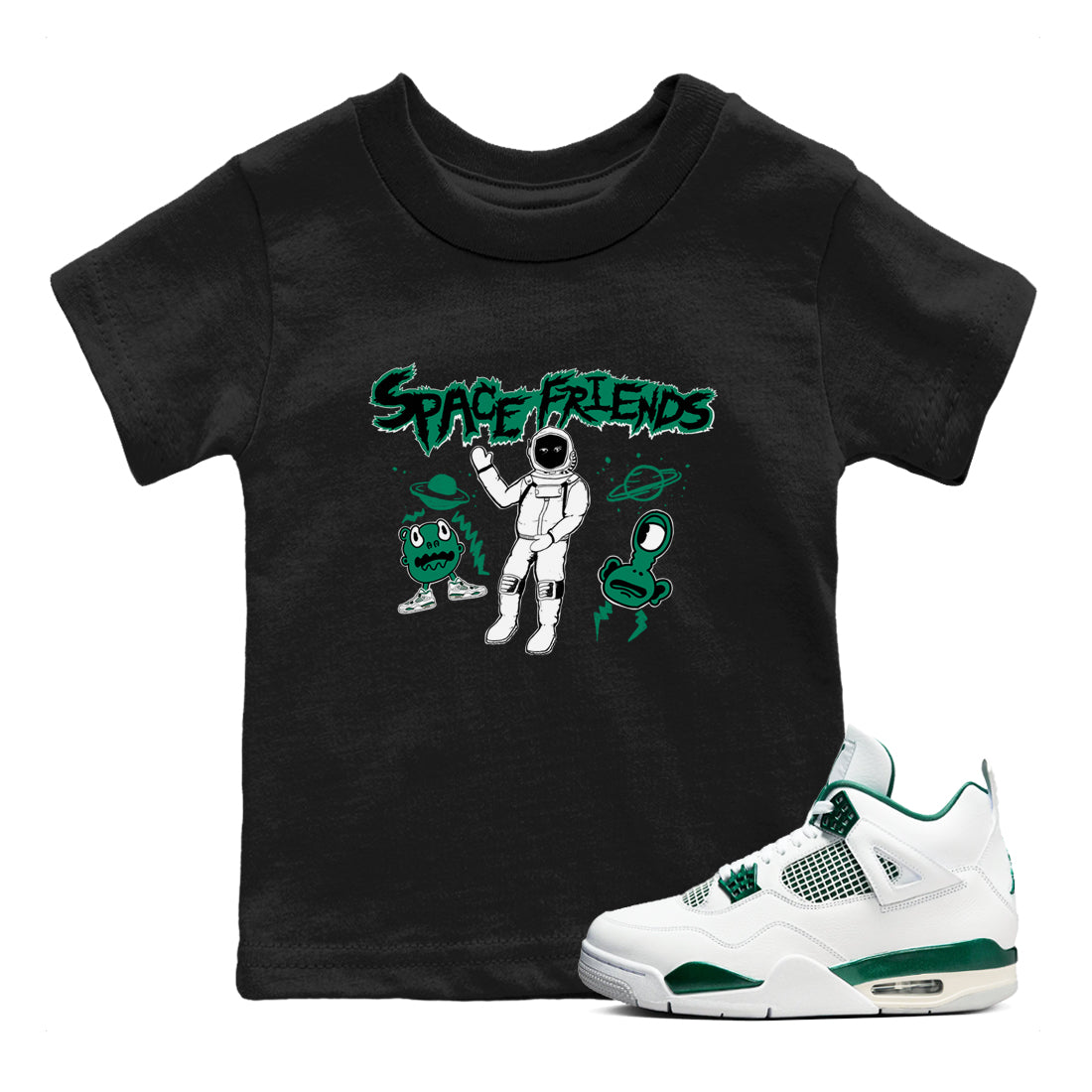 Space Friends snkmatch Tees Kids - Air Jordan 4 Oxidized Green