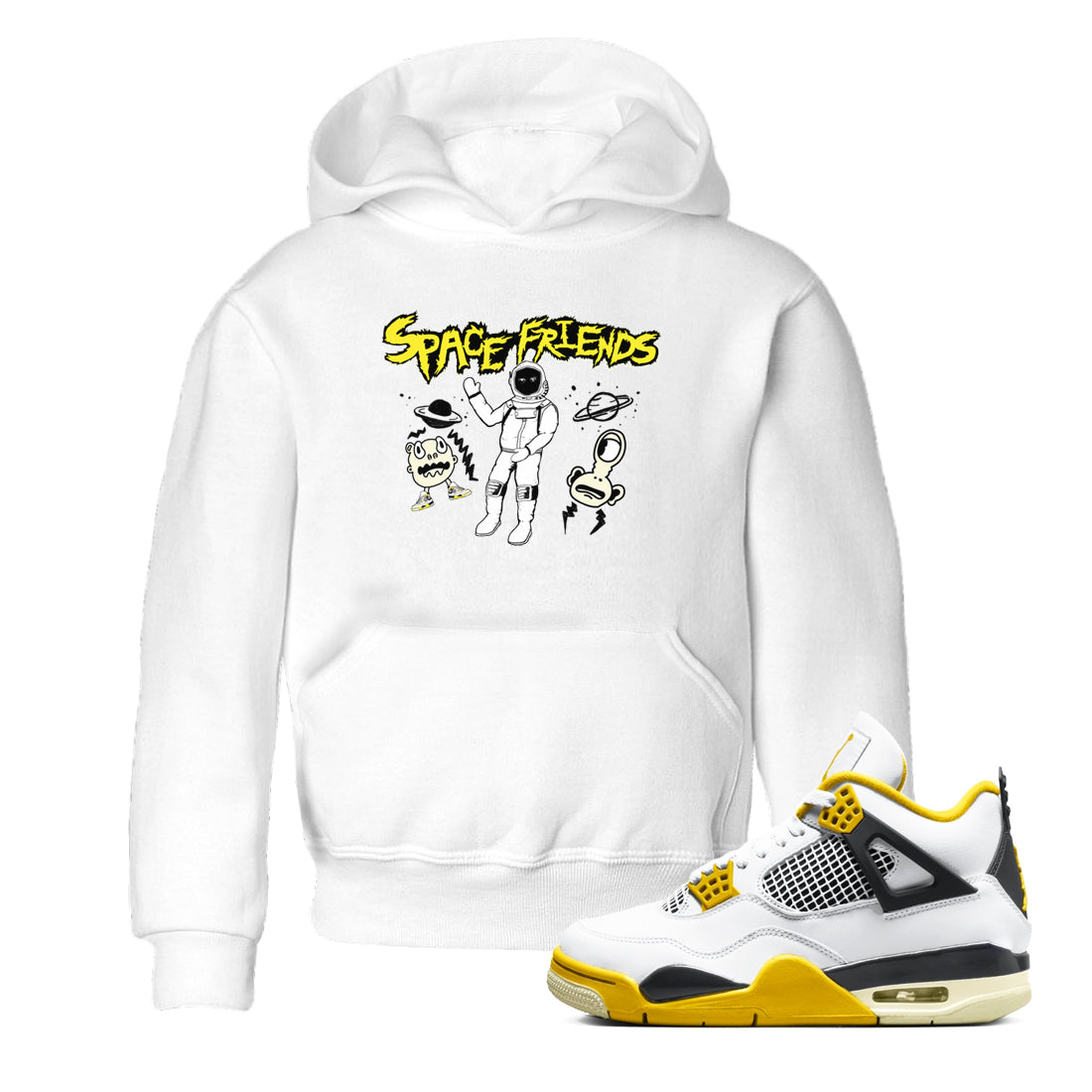 Space Friends snkmatch Tees Kids - Air Jordan 4 Vivid Sulfur