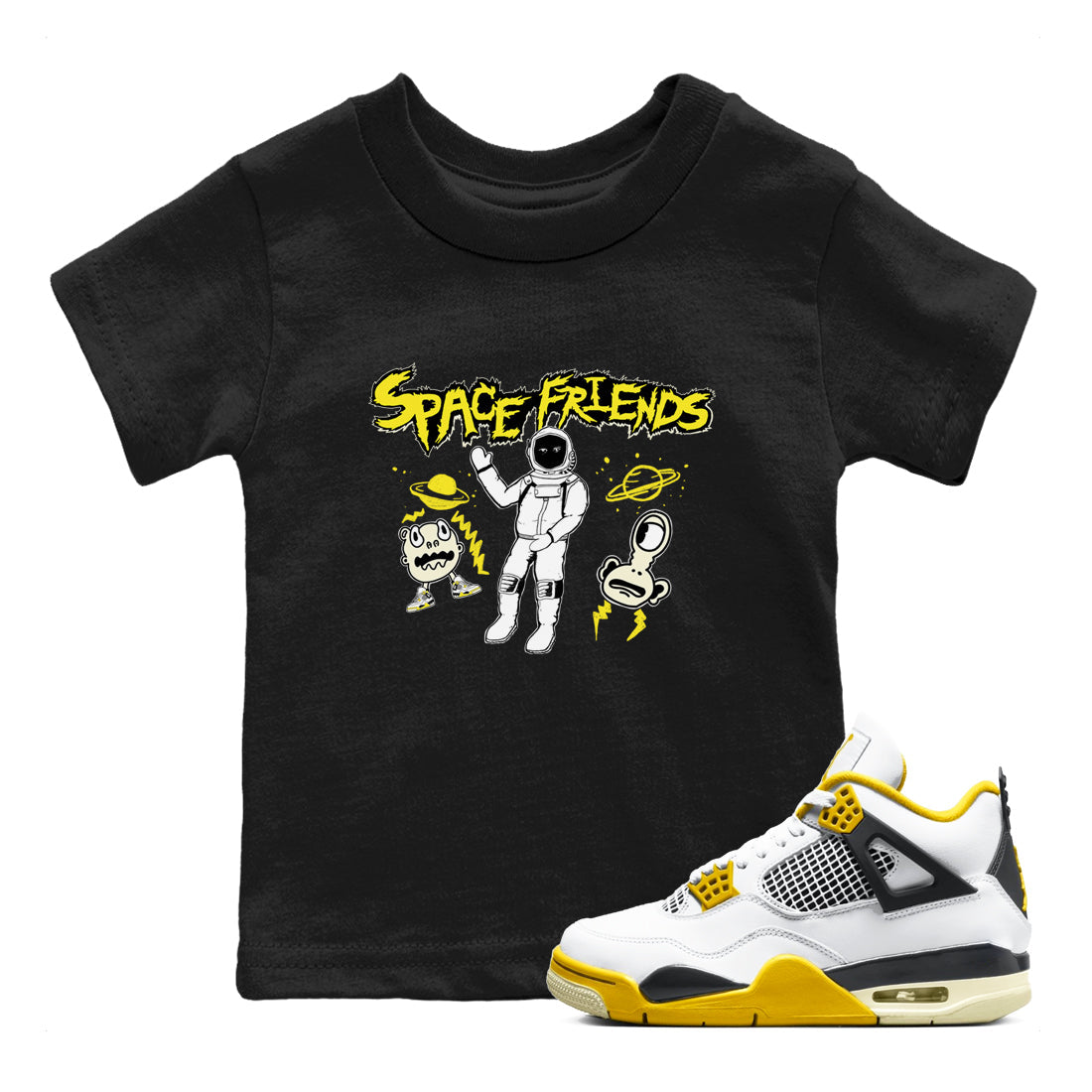 Space Friends snkmatch Tees Kids - Air Jordan 4 Vivid Sulfur
