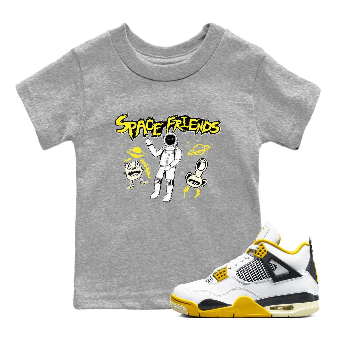 Space Friends snkmatch Tees Kids - Air Jordan 4 Vivid Sulfur