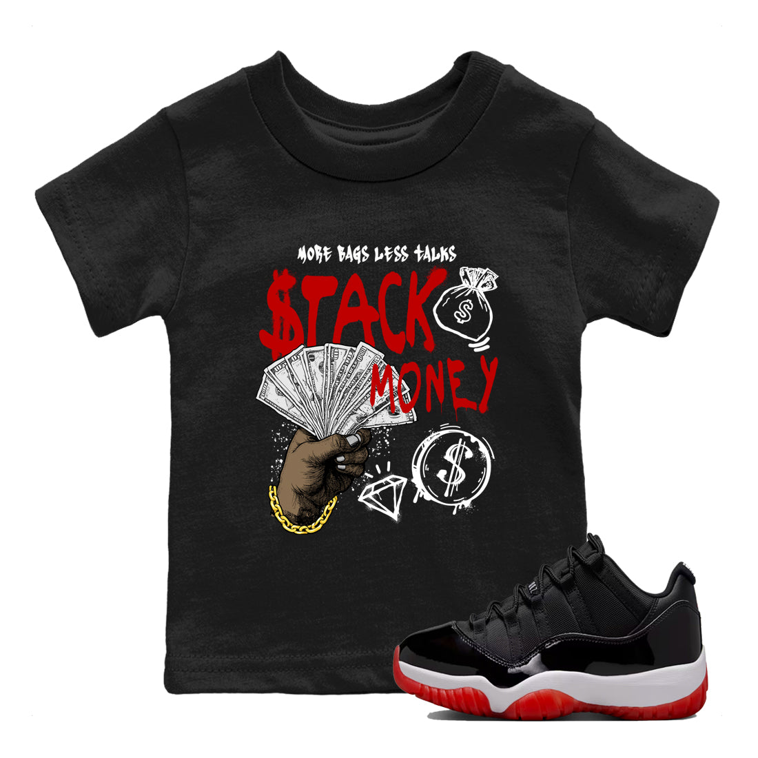 Stack Money snkmatch Tees Kids - Air Jordan 11 Bred