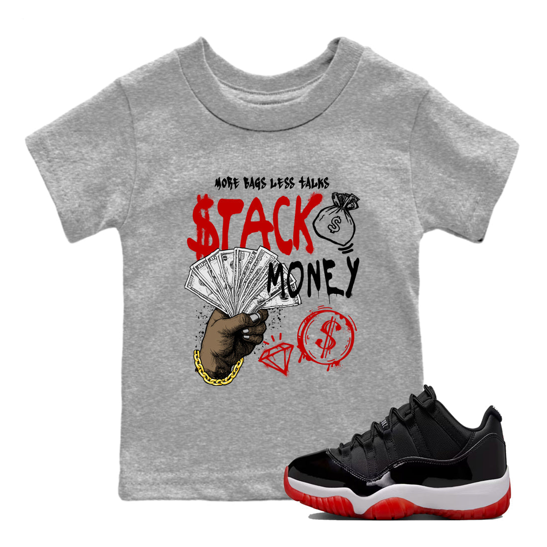 Stack Money snkmatch Tees Kids - Air Jordan 11 Bred