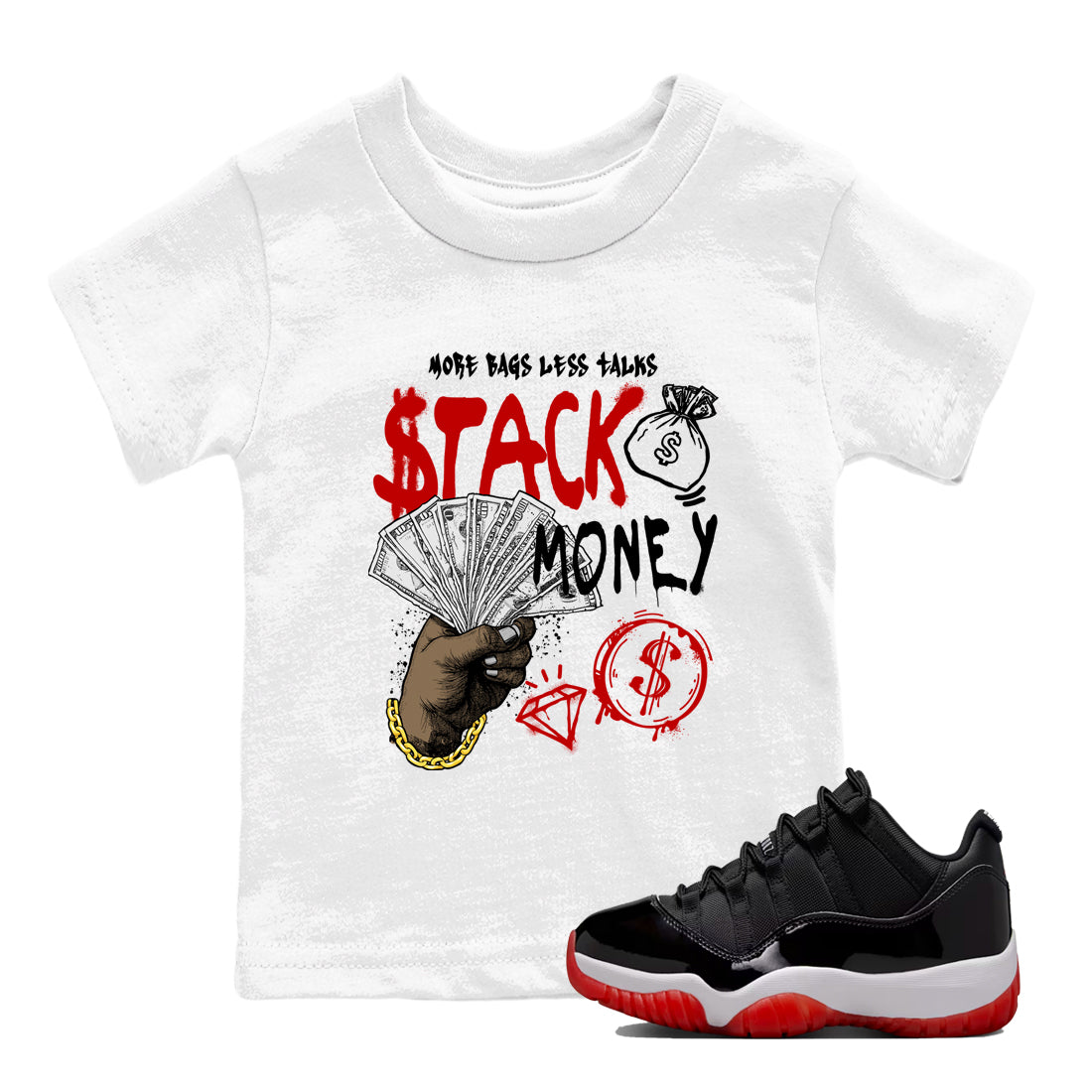 Stack Money snkmatch Tees Kids - Air Jordan 11 Bred