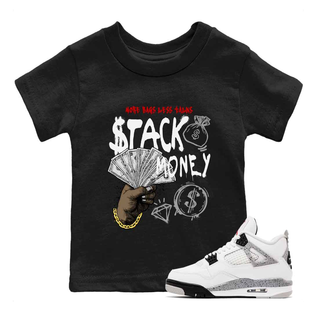Stack Money snkmatch Tees Kids - Air Jordan 4 White Cement
