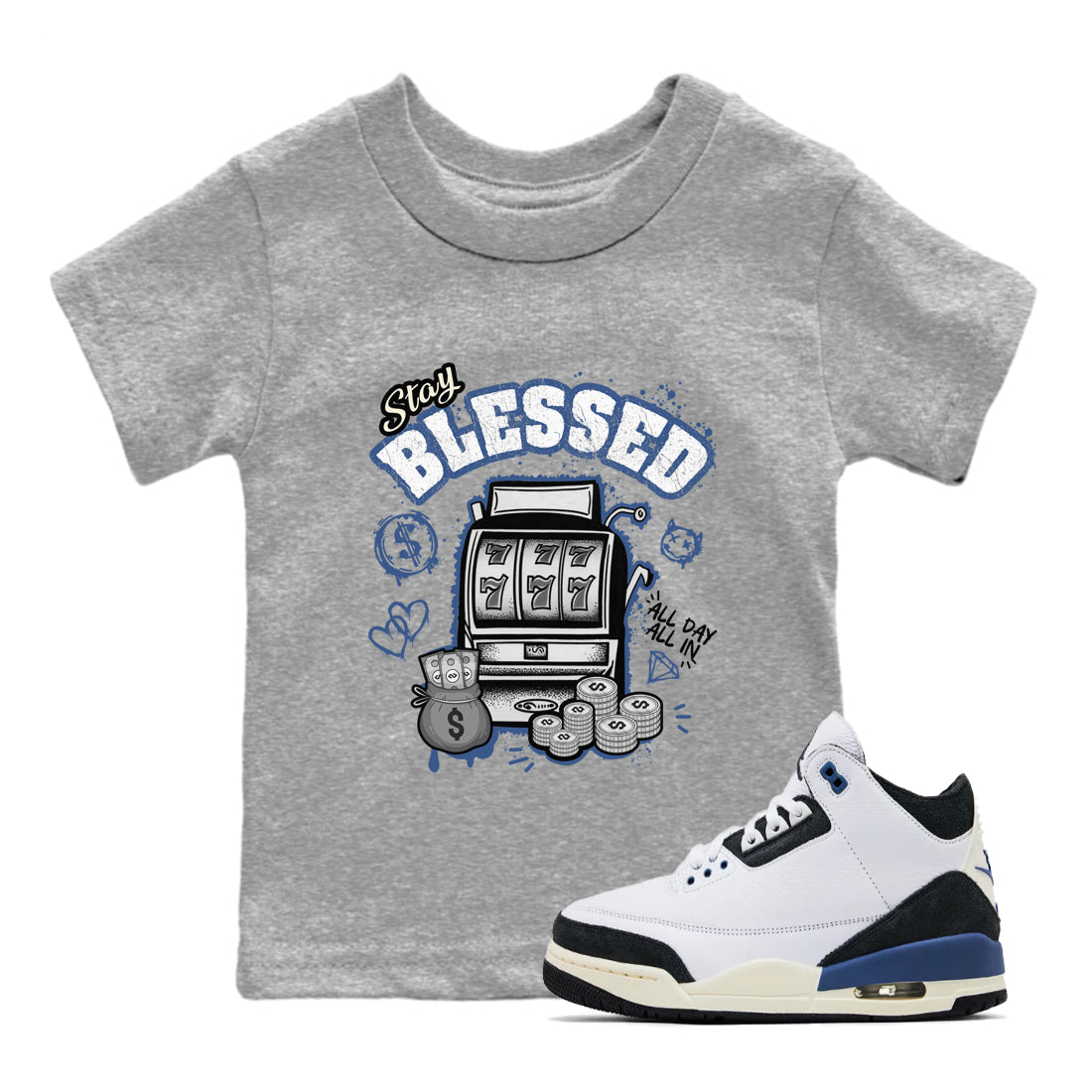 Stay Blessed snkmatch Tees Kids - Air Jordan 3 A Ma Maniere x Diffused Blue