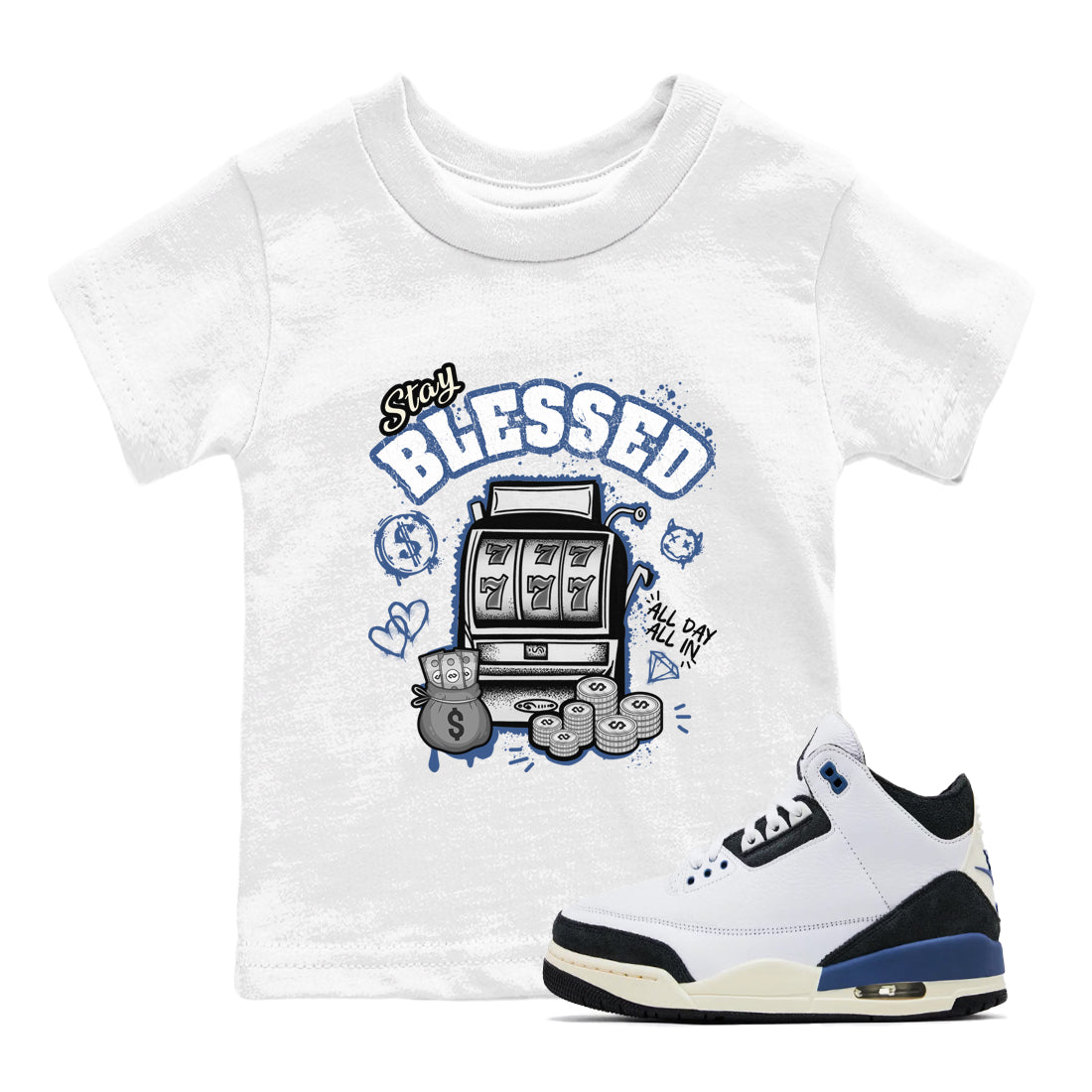 Stay Blessed snkmatch Tees Kids - Air Jordan 3 A Ma Maniere x Diffused Blue