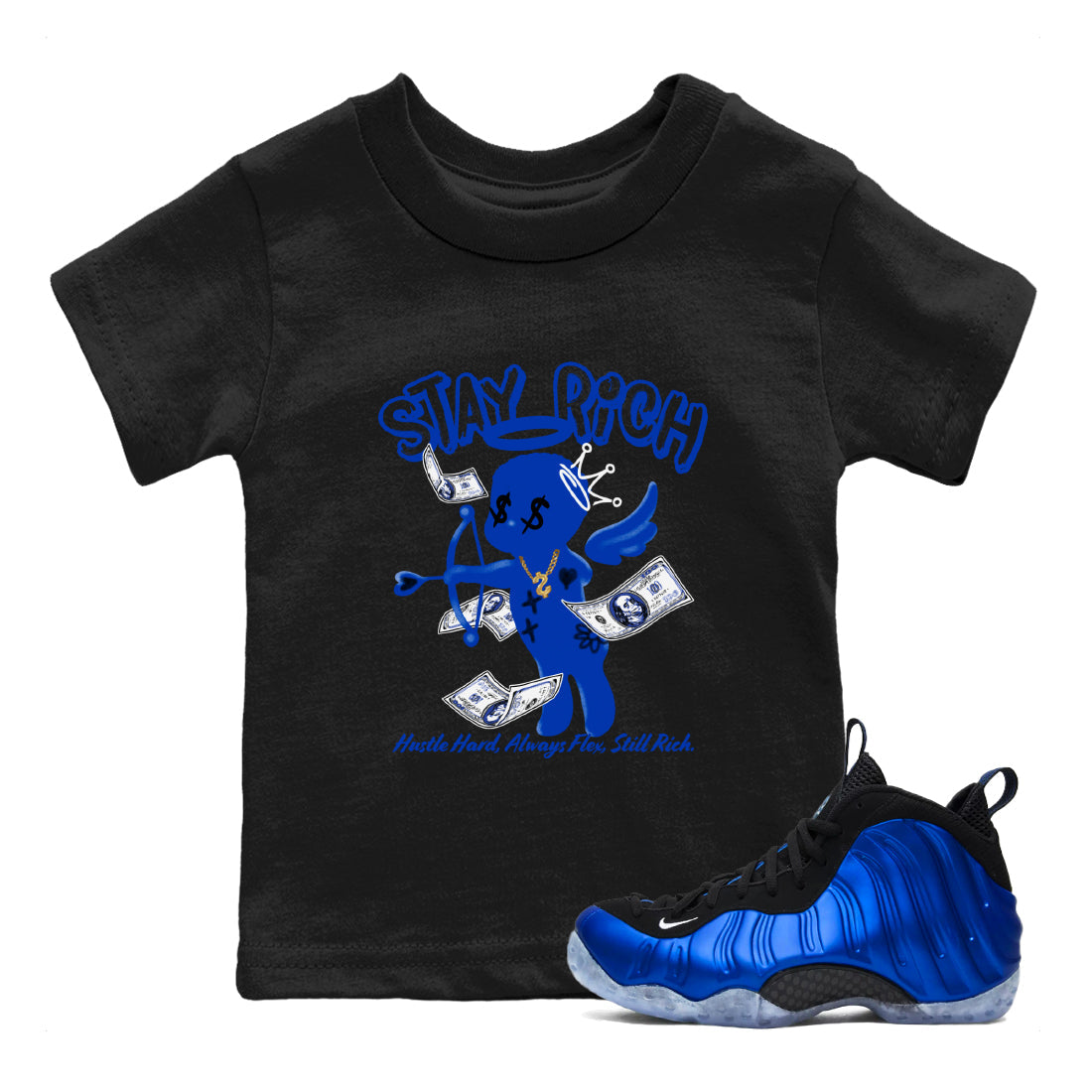 Stay Rich snkmatch Tees Kids - Air Foamposite One Royal