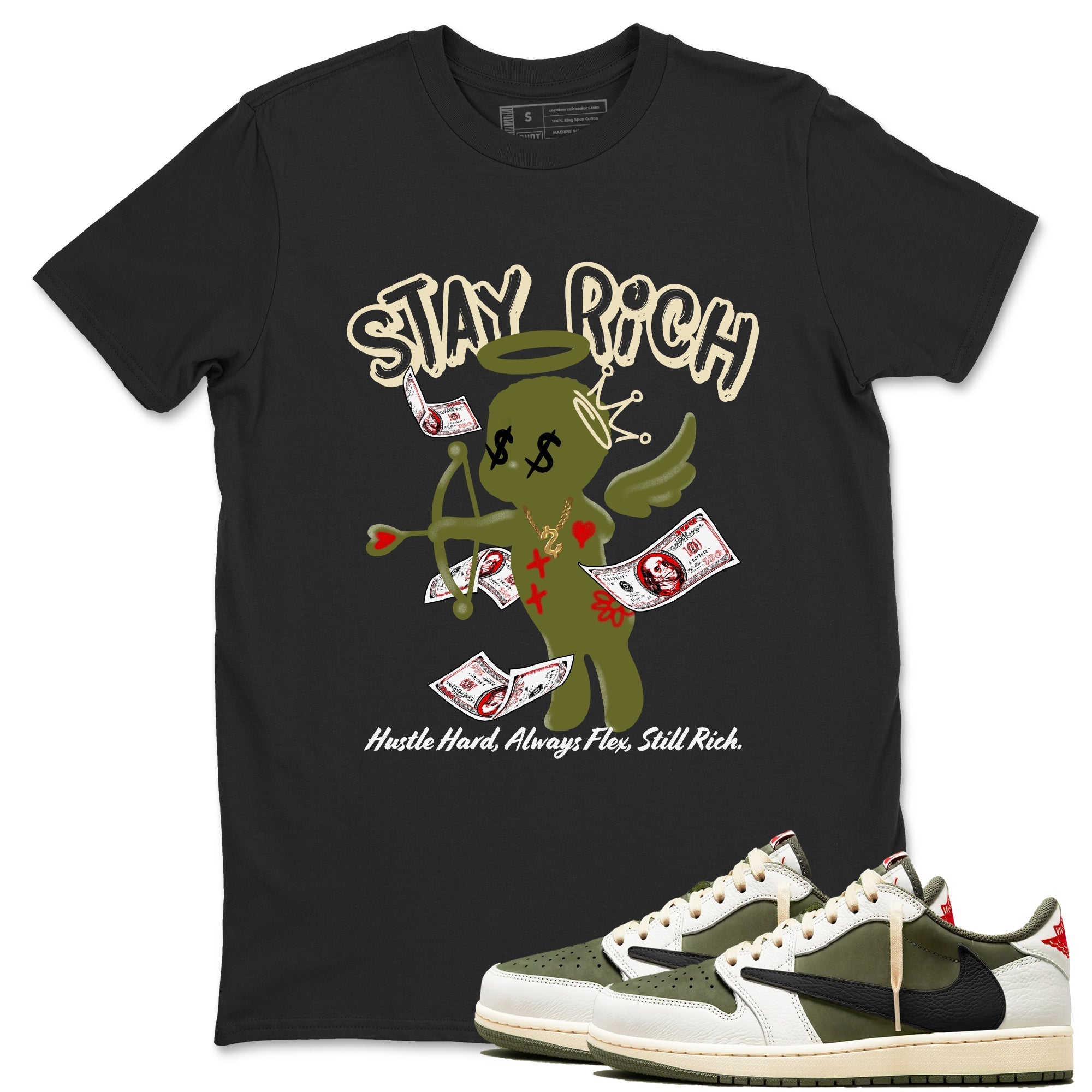 Stay Rich snkmatch Tees - Air Jordan 1 Travis Scott Medium Olive