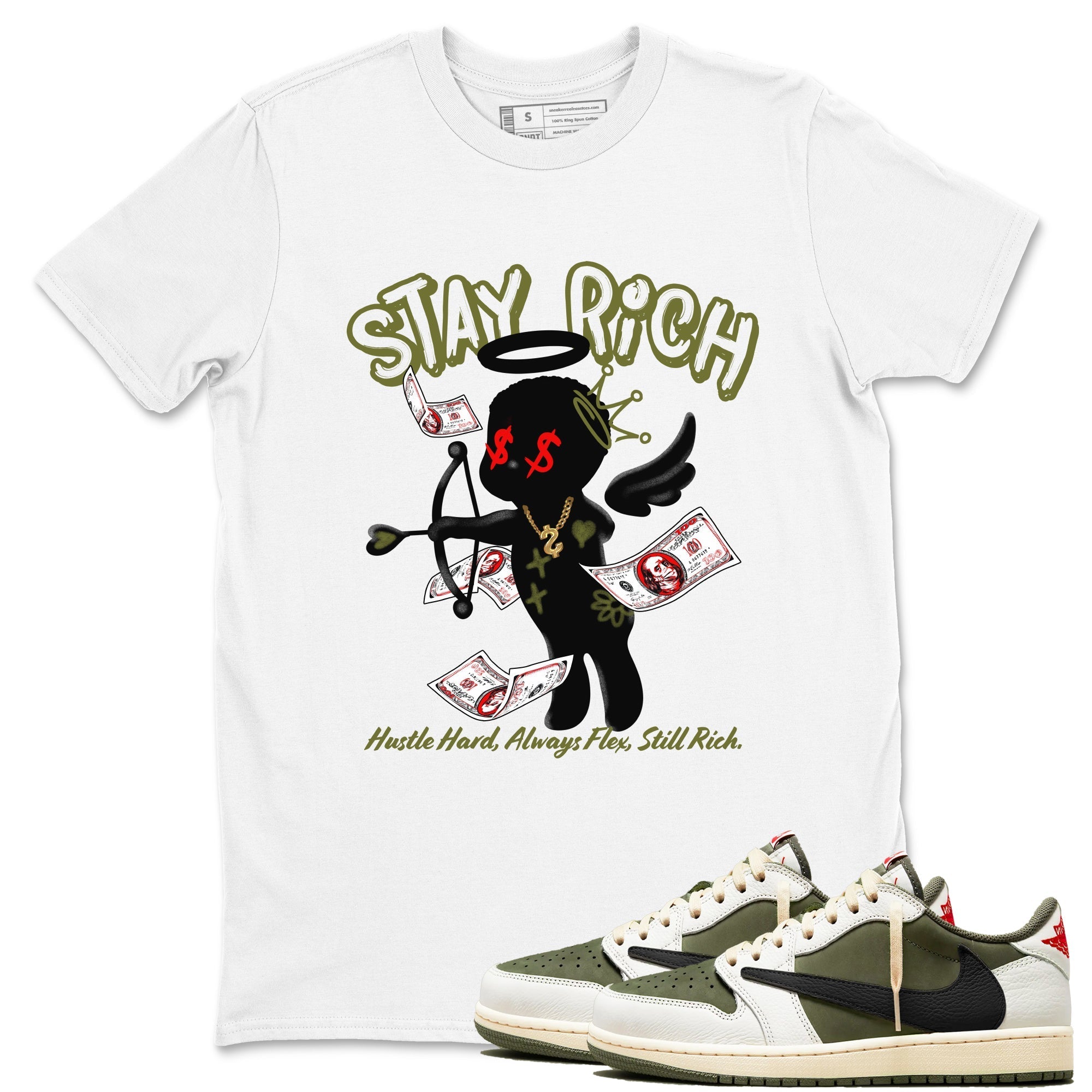 Stay Rich snkmatch Tees - Air Jordan 1 Travis Scott Medium Olive