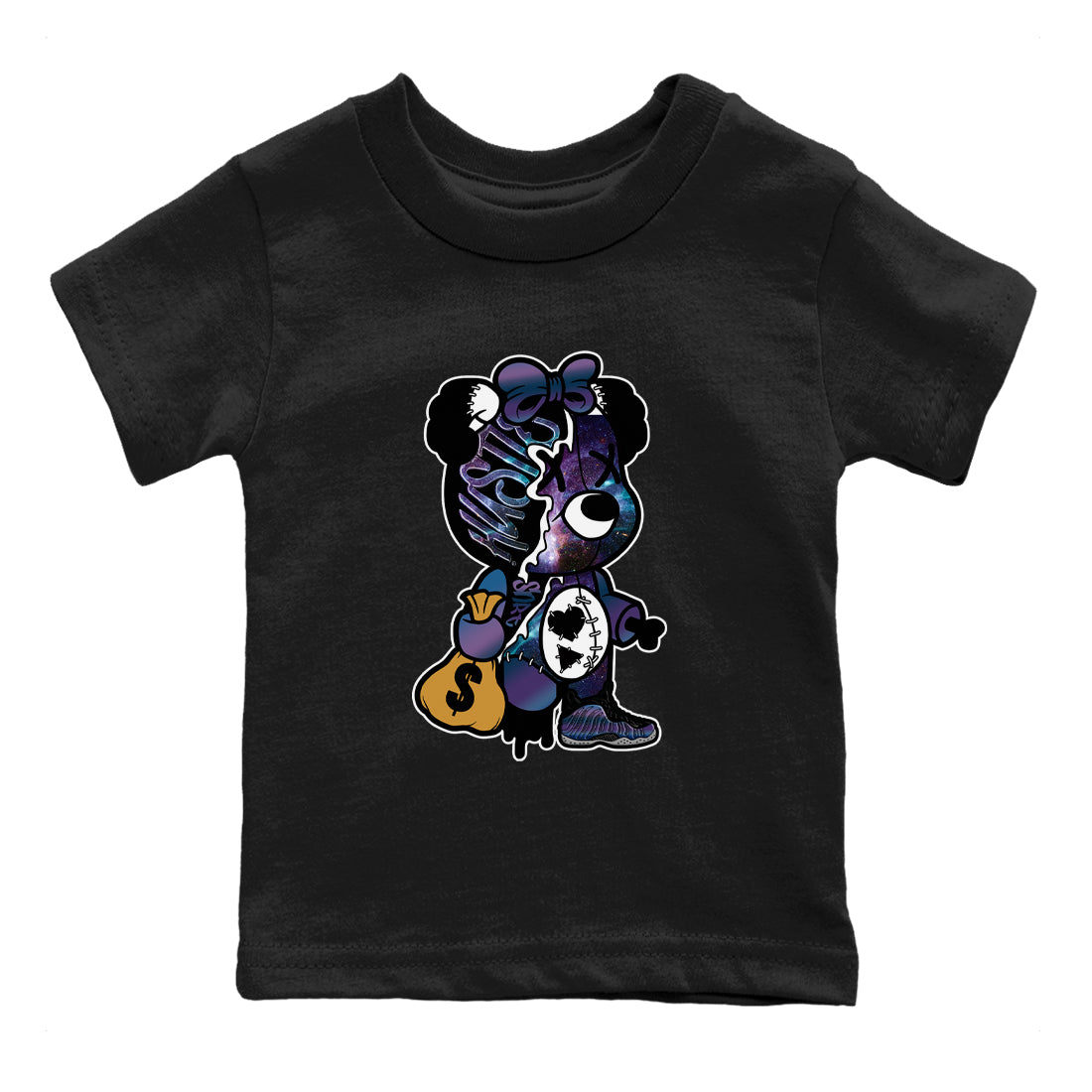 Stitched Hustle Bear snkmatch Tees Kids - Air Foamposite One Galaxy