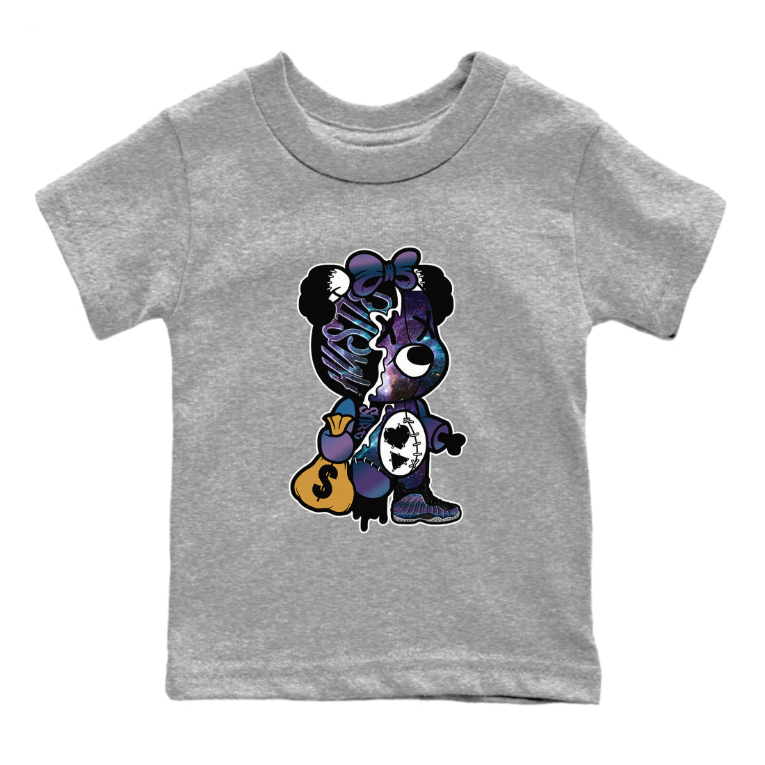 Stitched Hustle Bear snkmatch Tees Kids - Air Foamposite One Galaxy