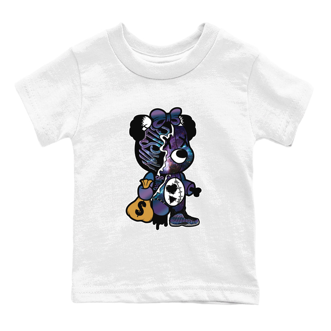 Stitched Hustle Bear snkmatch Tees Kids - Air Foamposite One Galaxy