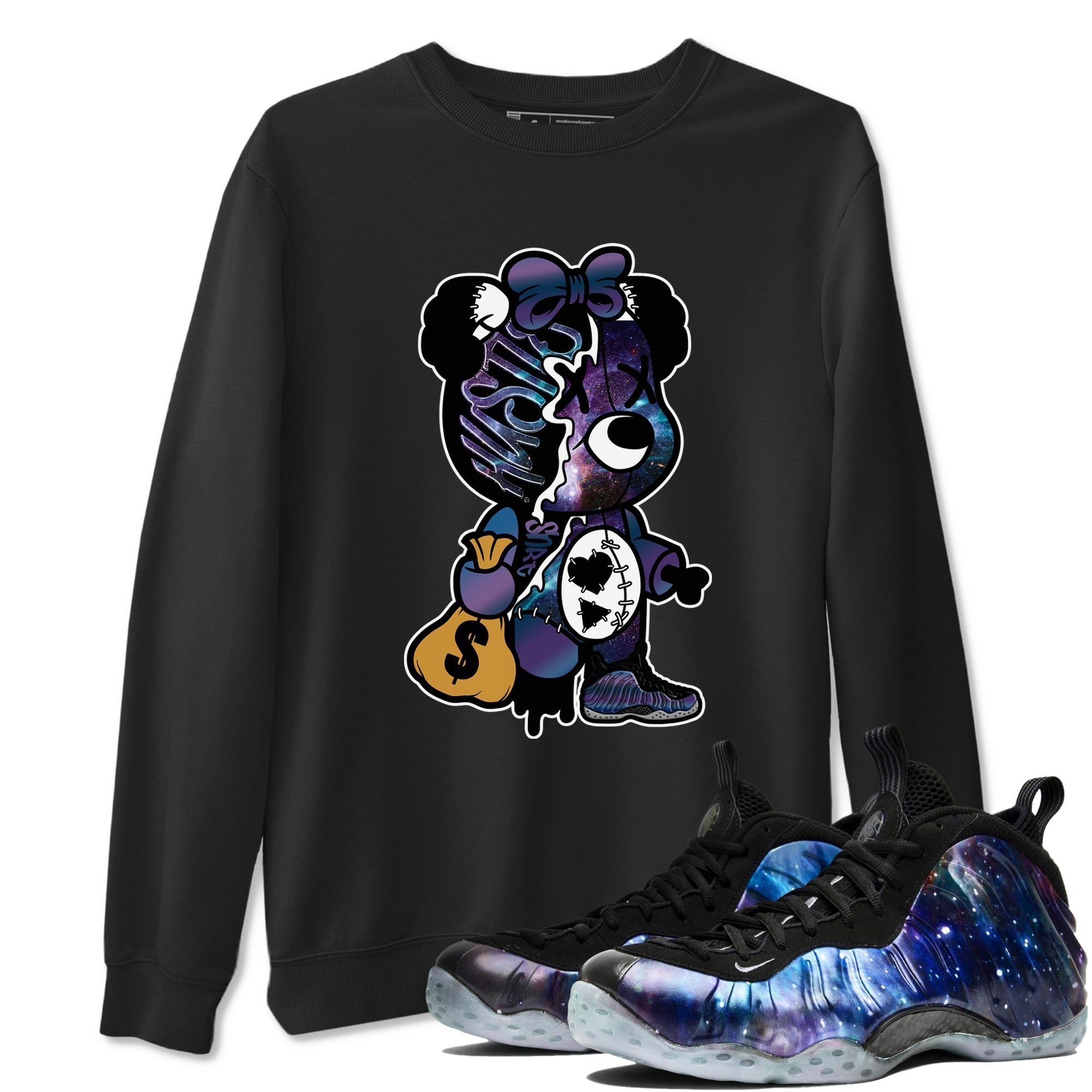 Stitched Hustle Bear snkmatch Tees - Air Foamposite One Galaxy