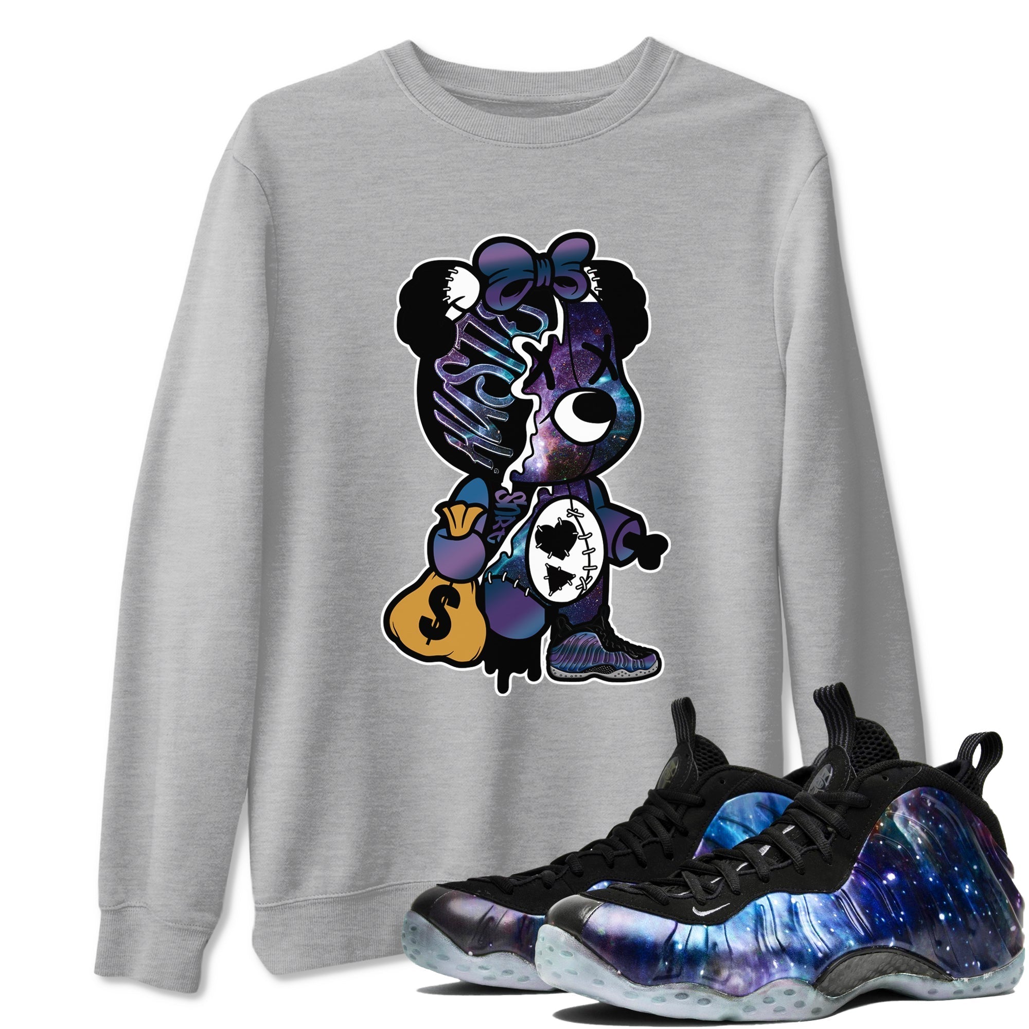 Stitched Hustle Bear snkmatch Tees - Air Foamposite One Galaxy