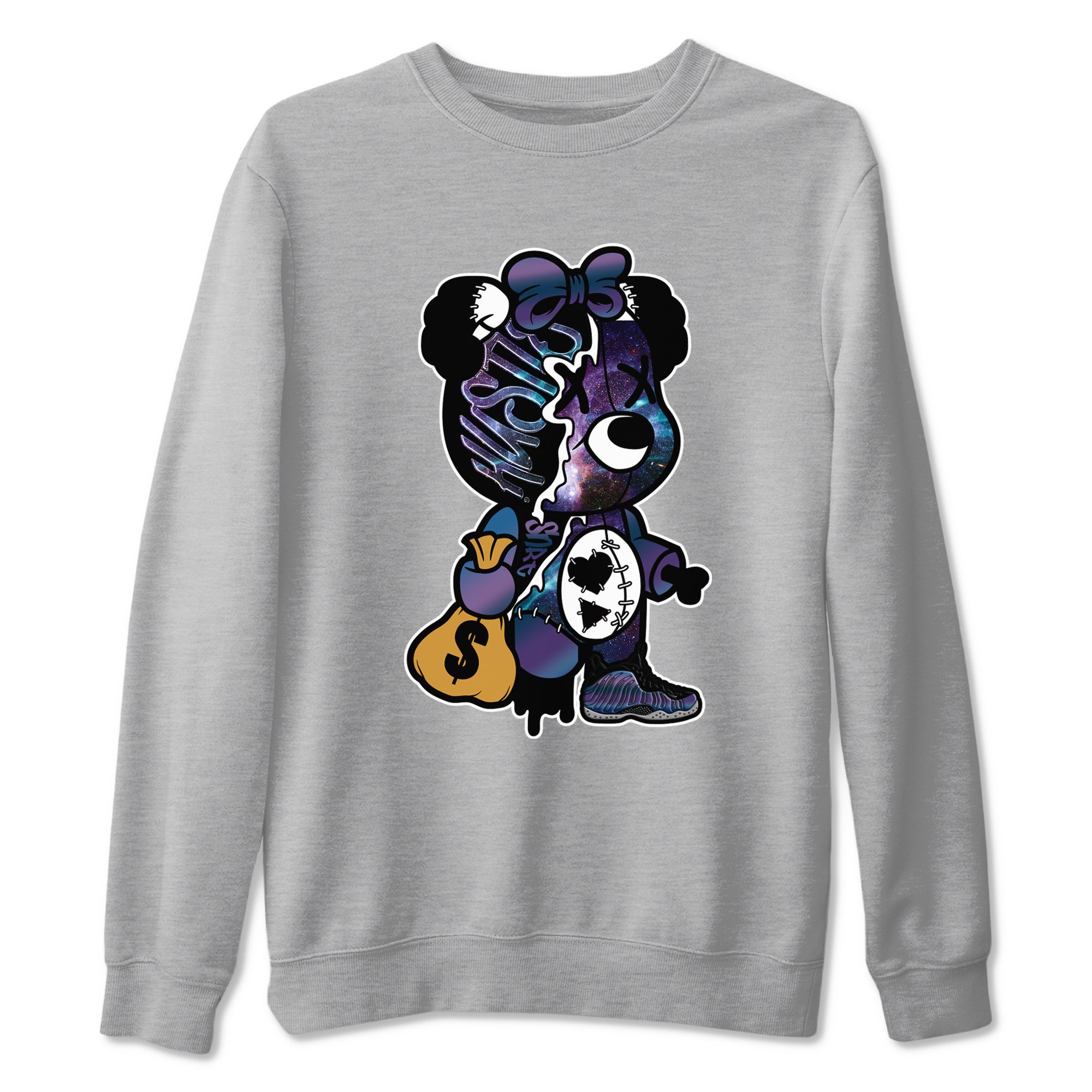 Stitched Hustle Bear snkmatch Tees - Air Foamposite One Galaxy