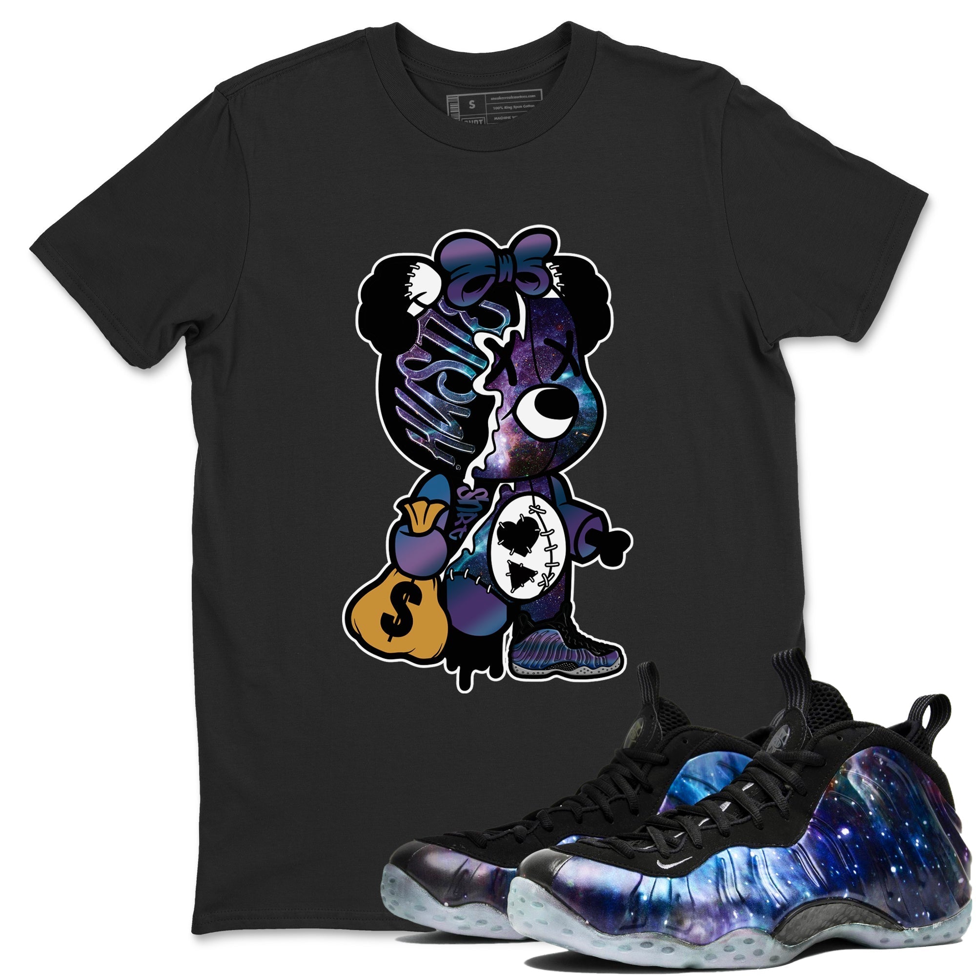 Stitched Hustle Bear snkmatch Tees - Air Foamposite One Galaxy