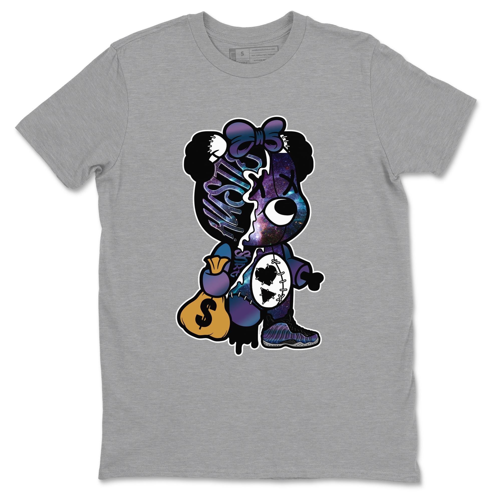 Stitched Hustle Bear snkmatch Tees - Air Foamposite One Galaxy