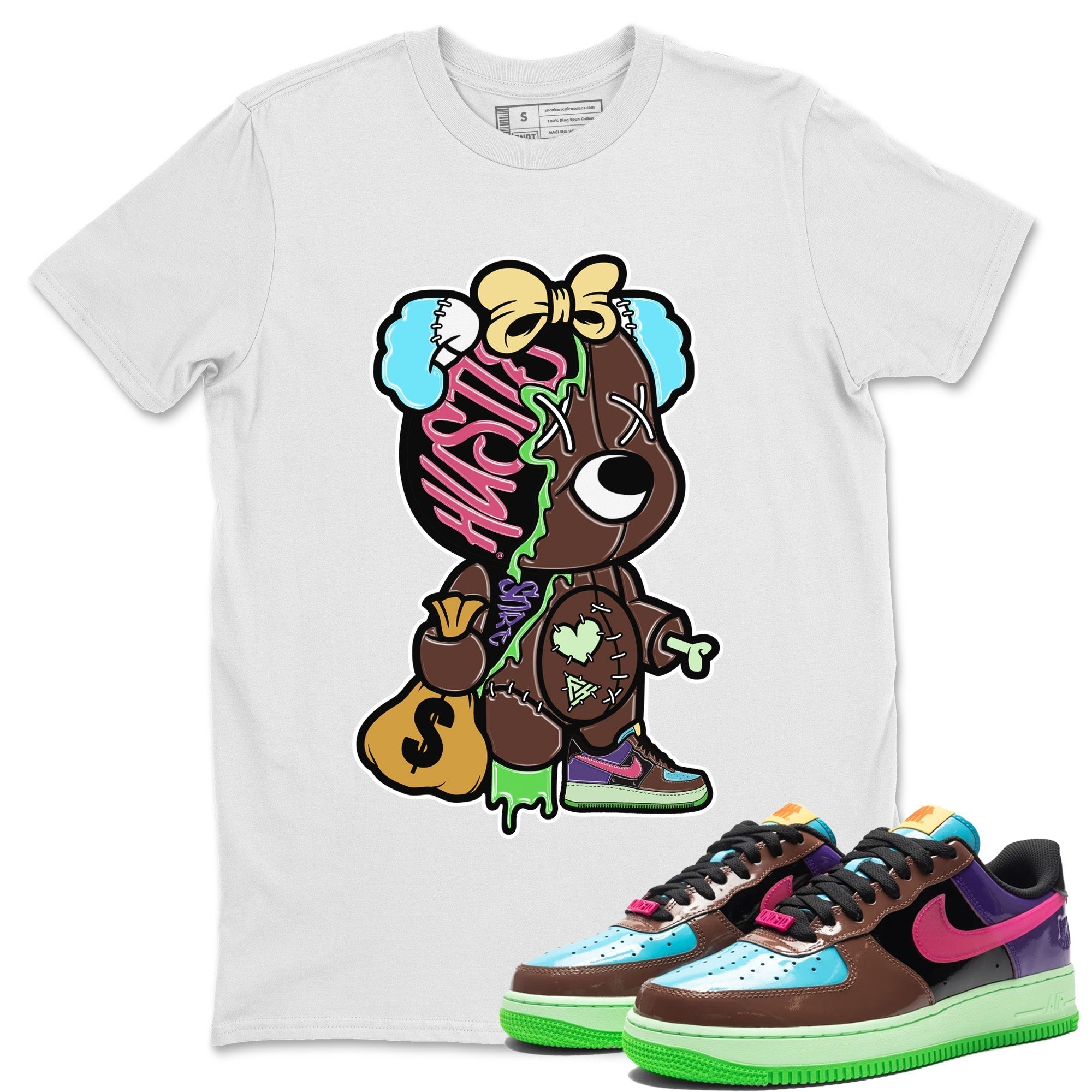 Stitched Hustle Bear Unisex Tops - Air Force 1 Undefeated Fauna Brown
