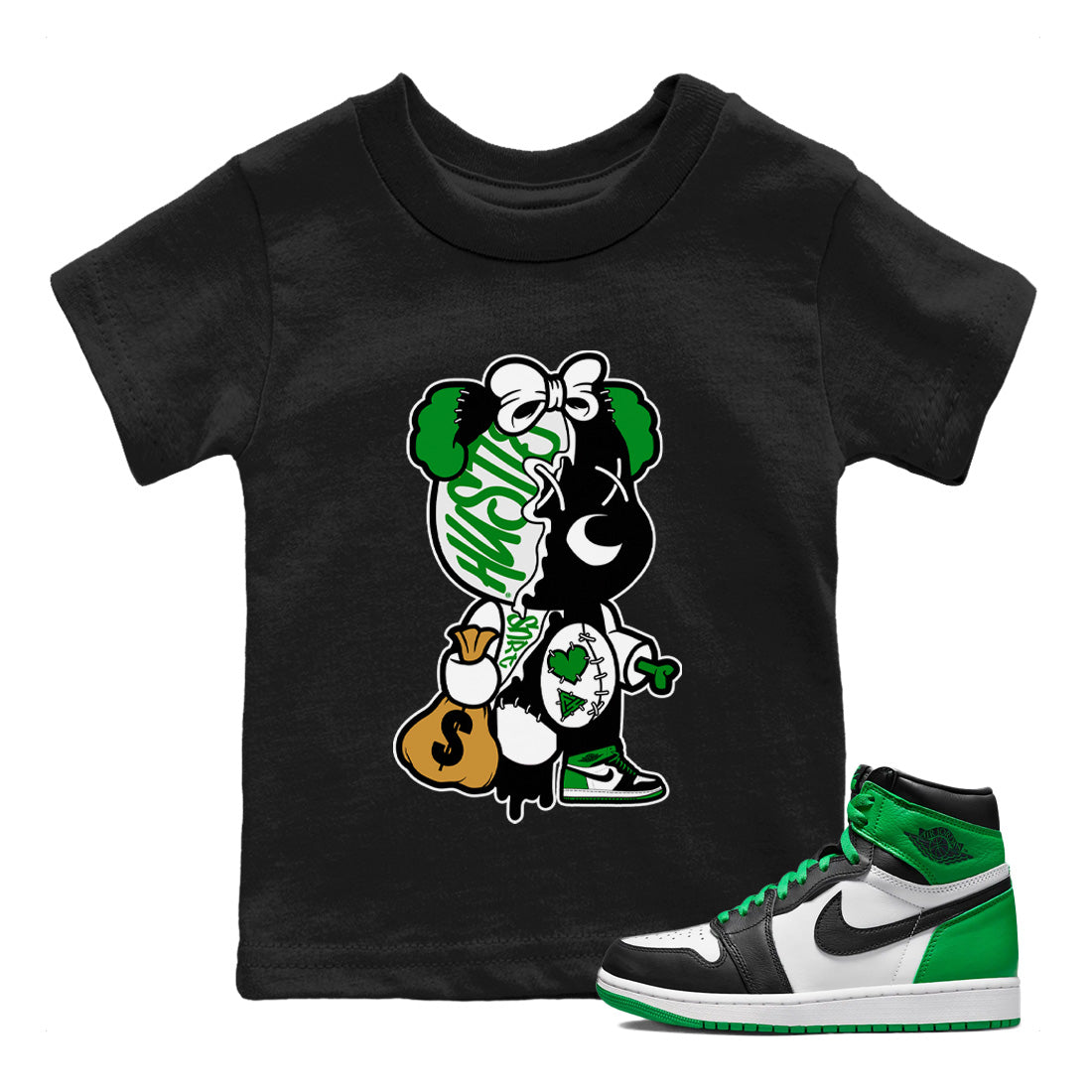 Stitched Hustle Bear Kids Tops - Air Jordan 1 Celtics