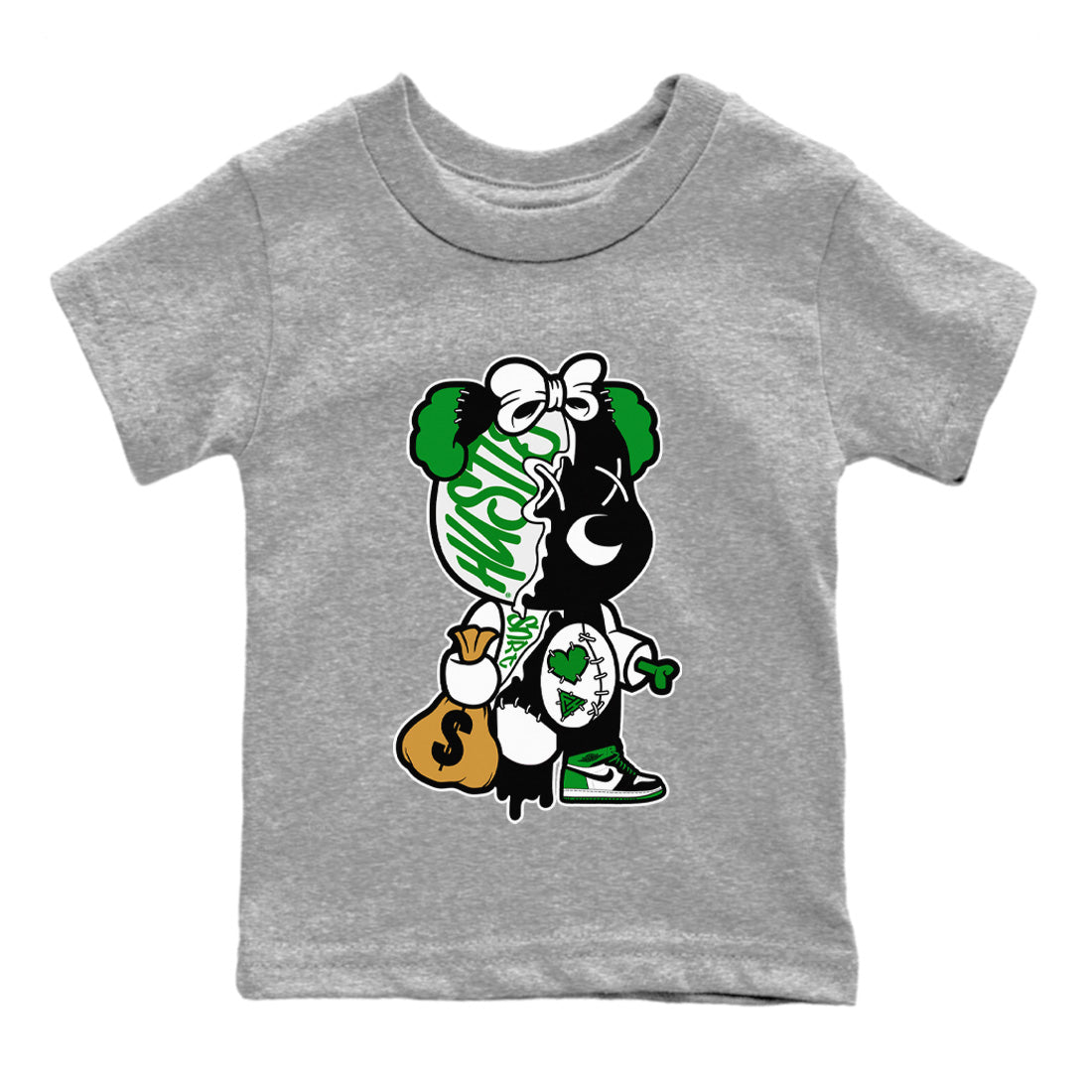 Stitched Hustle Bear Kids Tops - Air Jordan 1 Celtics