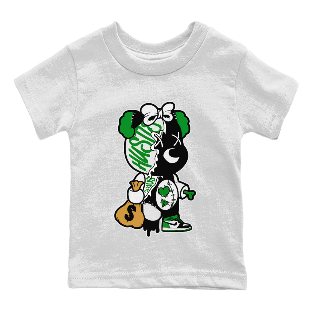 Stitched Hustle Bear Kids Tops - Air Jordan 1 Celtics