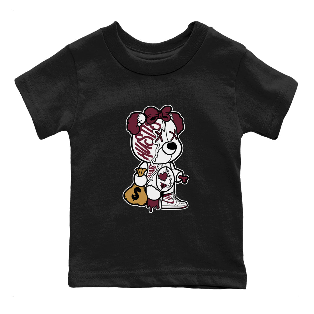 Stitched Hustle Bear snkmatch Tees Kids - Air Jordan 1 Metallic Burgundy