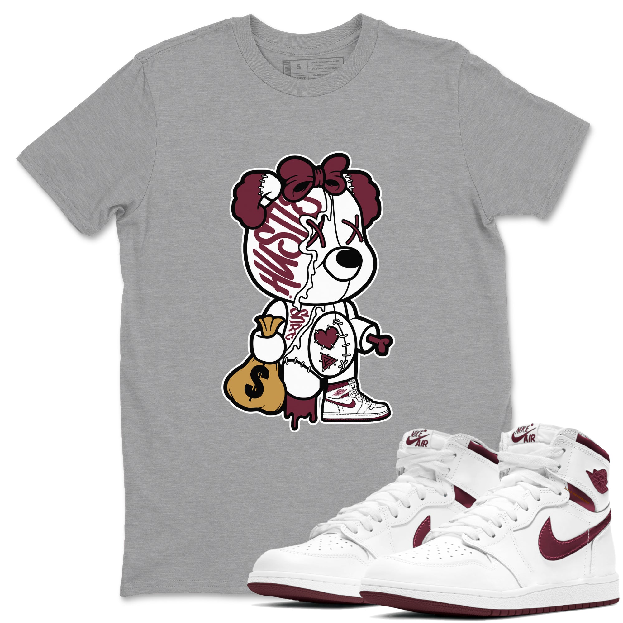 Stitched Hustle Bear snkmatch Tees - Air Jordan 1 Metallic Burgundy