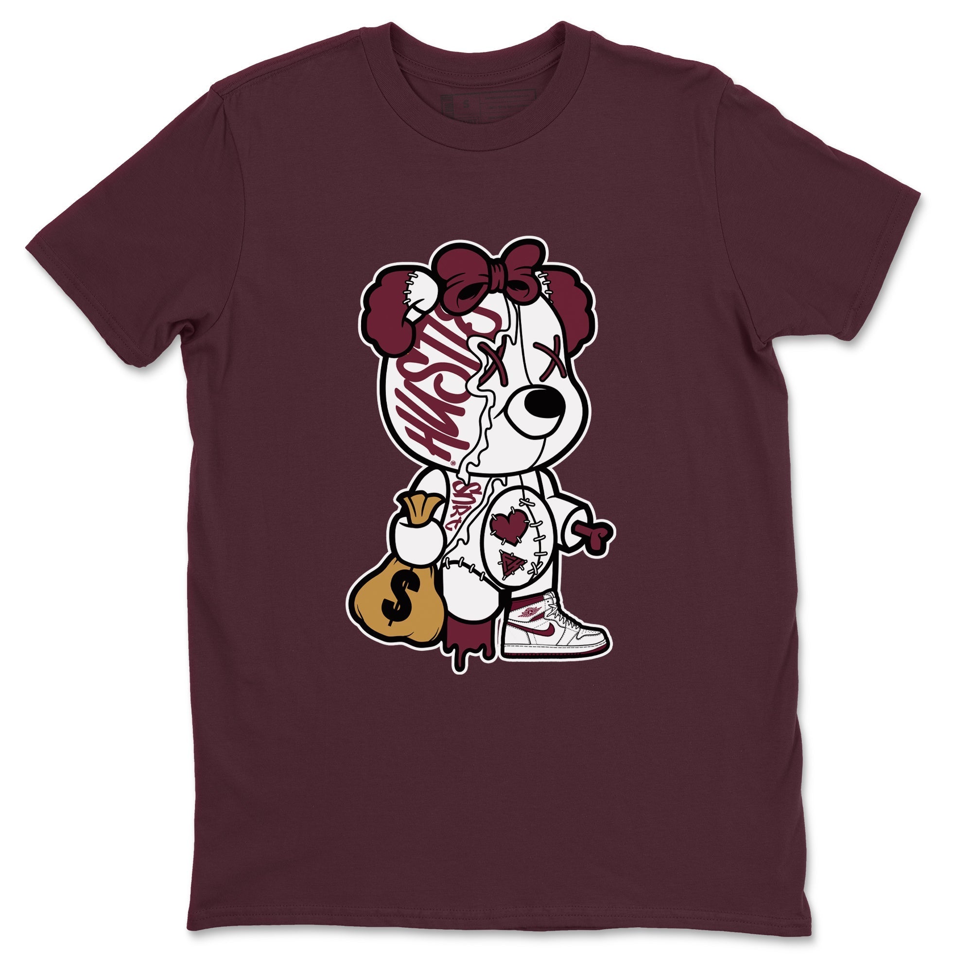 Stitched Hustle Bear snkmatch Tees - Air Jordan 1 Metallic Burgundy