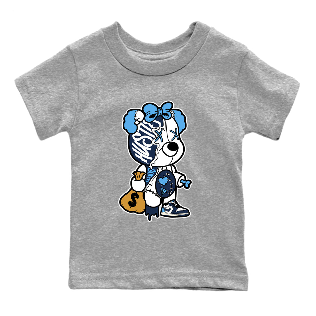 Stitched Hustle Bear snkmatch Tees Kids - Air Jordan 1 Obsidian