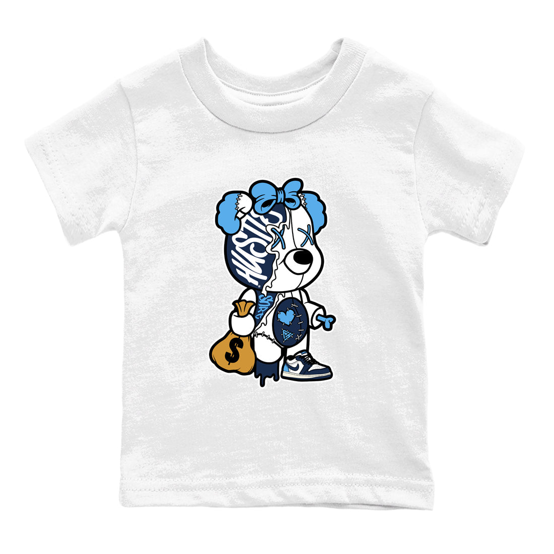 Stitched Hustle Bear snkmatch Tees Kids - Air Jordan 1 Obsidian