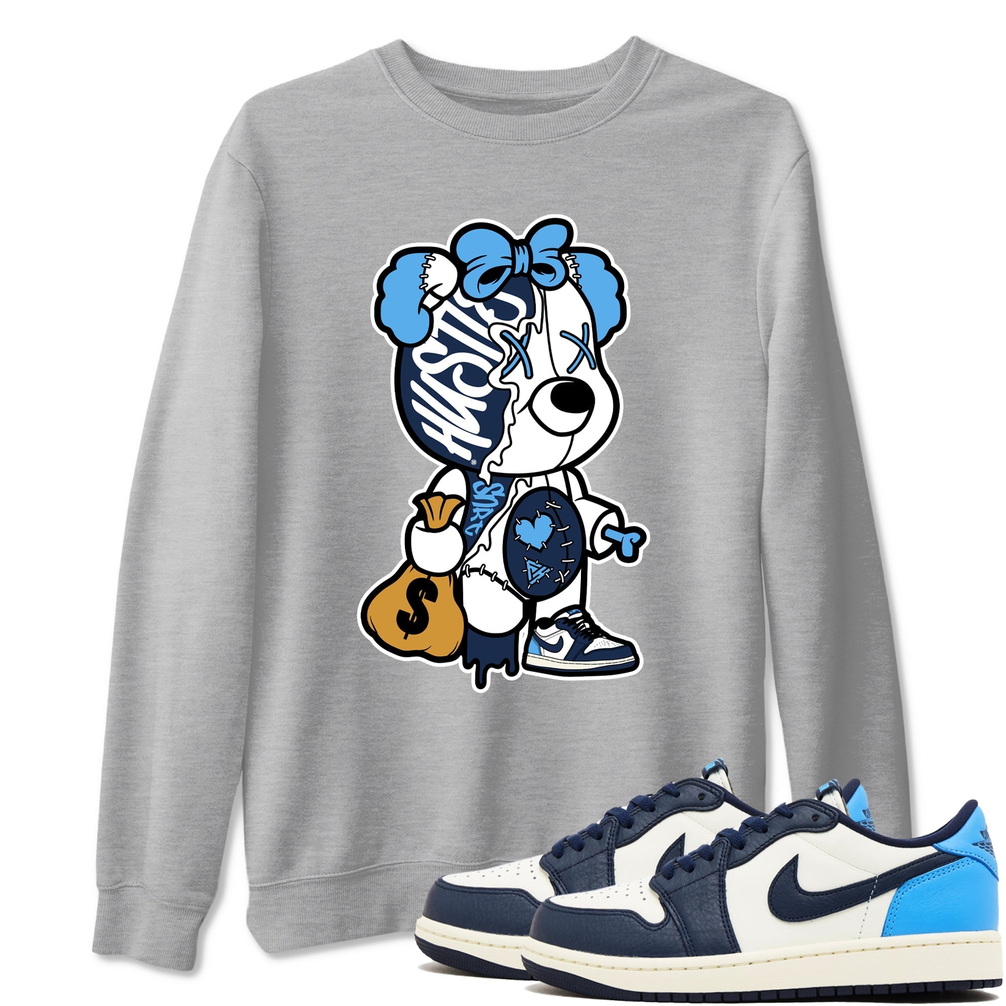 Stitched Hustle Bear snkmatch Tees - Air Jordan 1 Obsidian