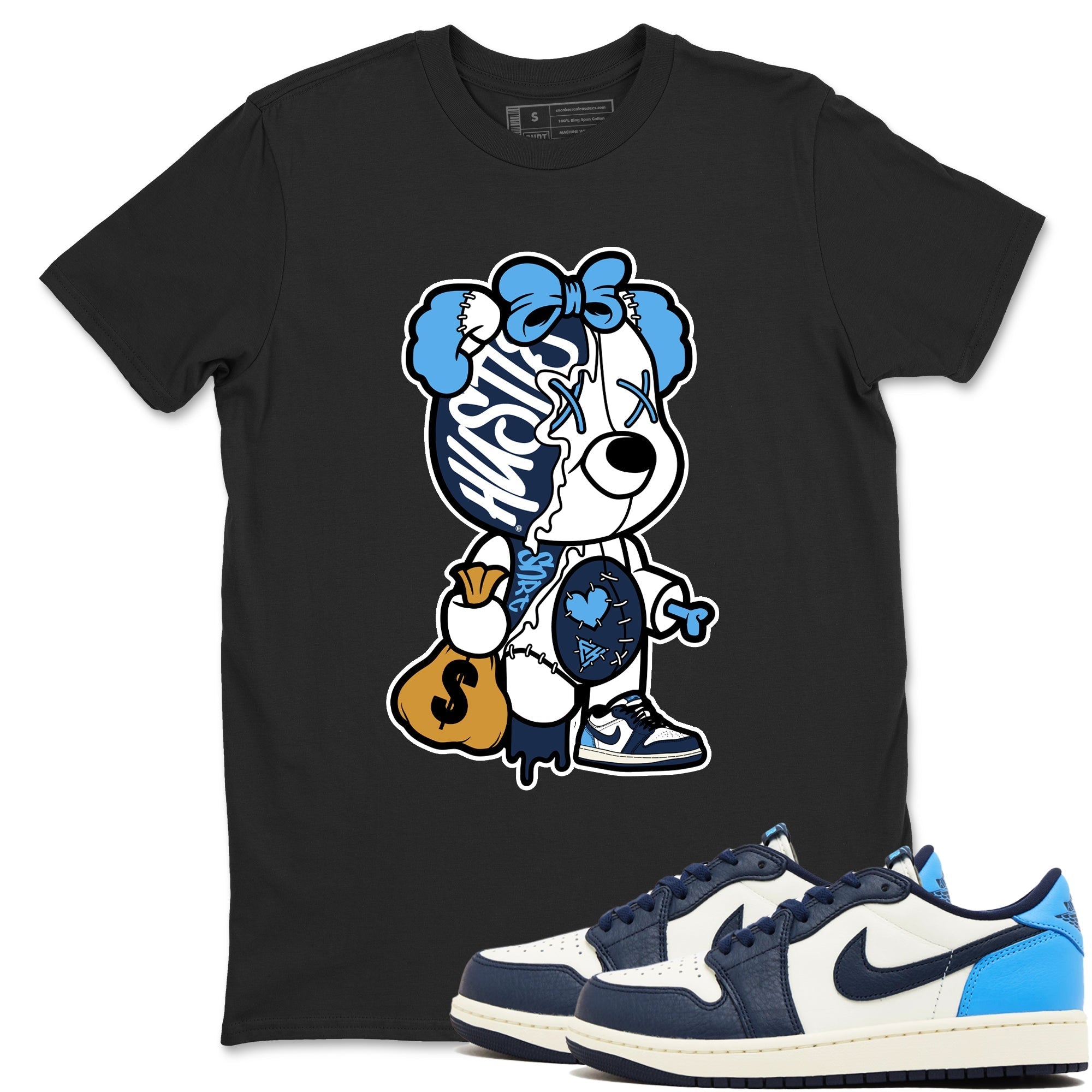 Stitched Hustle Bear snkmatch Tees - Air Jordan 1 Obsidian