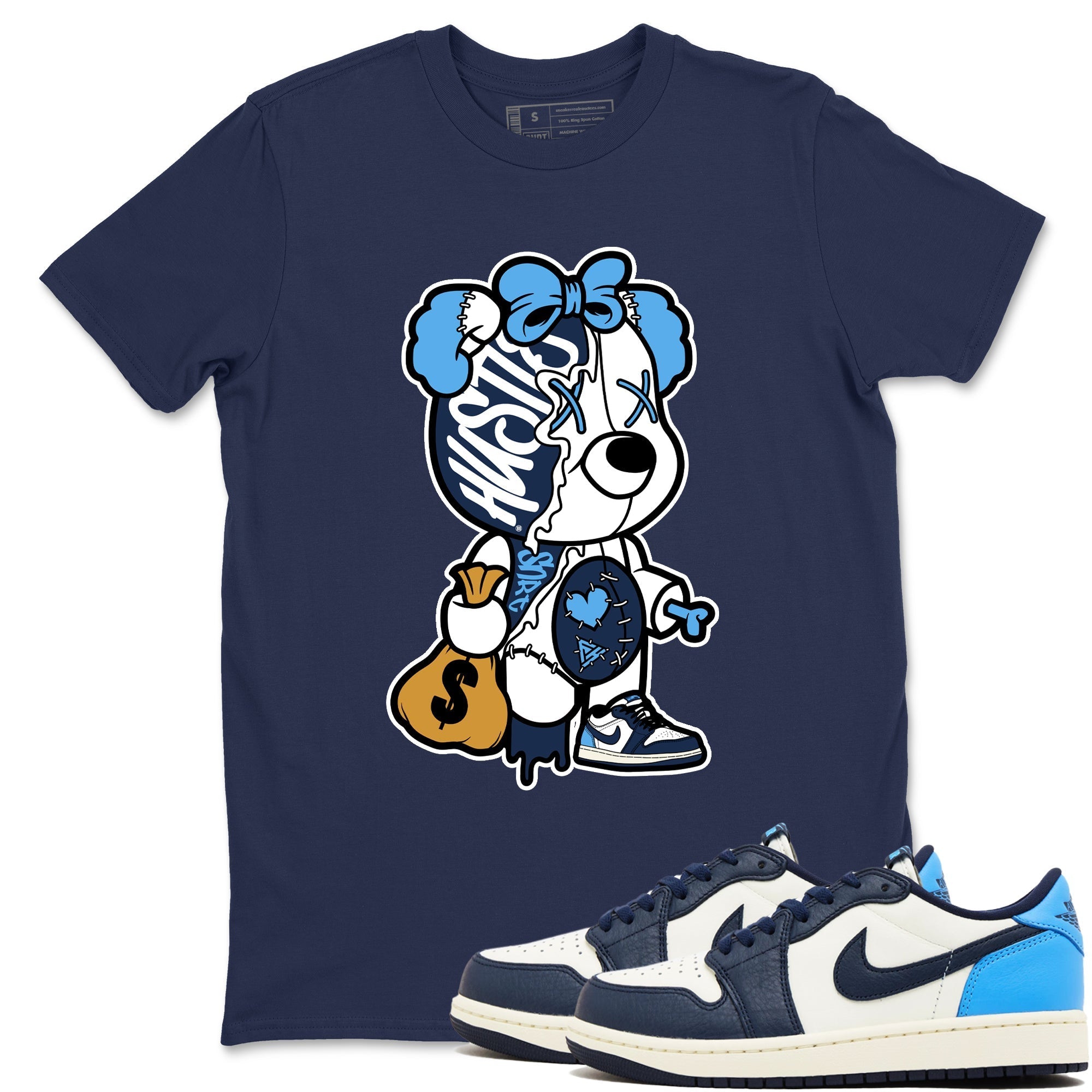 Stitched Hustle Bear snkmatch Tees - Air Jordan 1 Obsidian