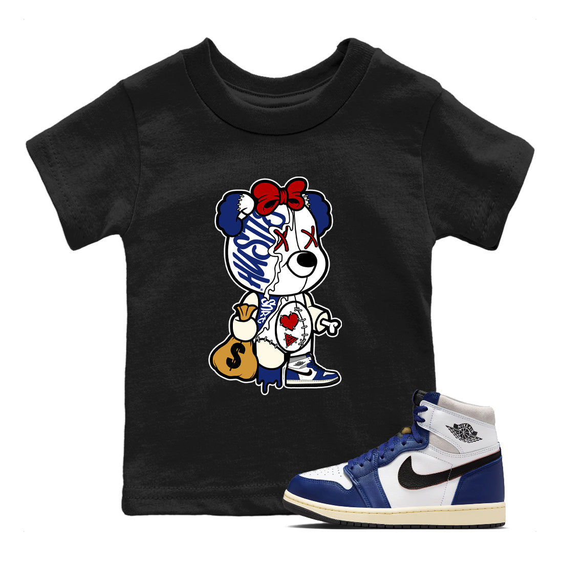 Stitched Hustle Bear snkmatch Tees Kids - Air Jordan 1 Rare Air
