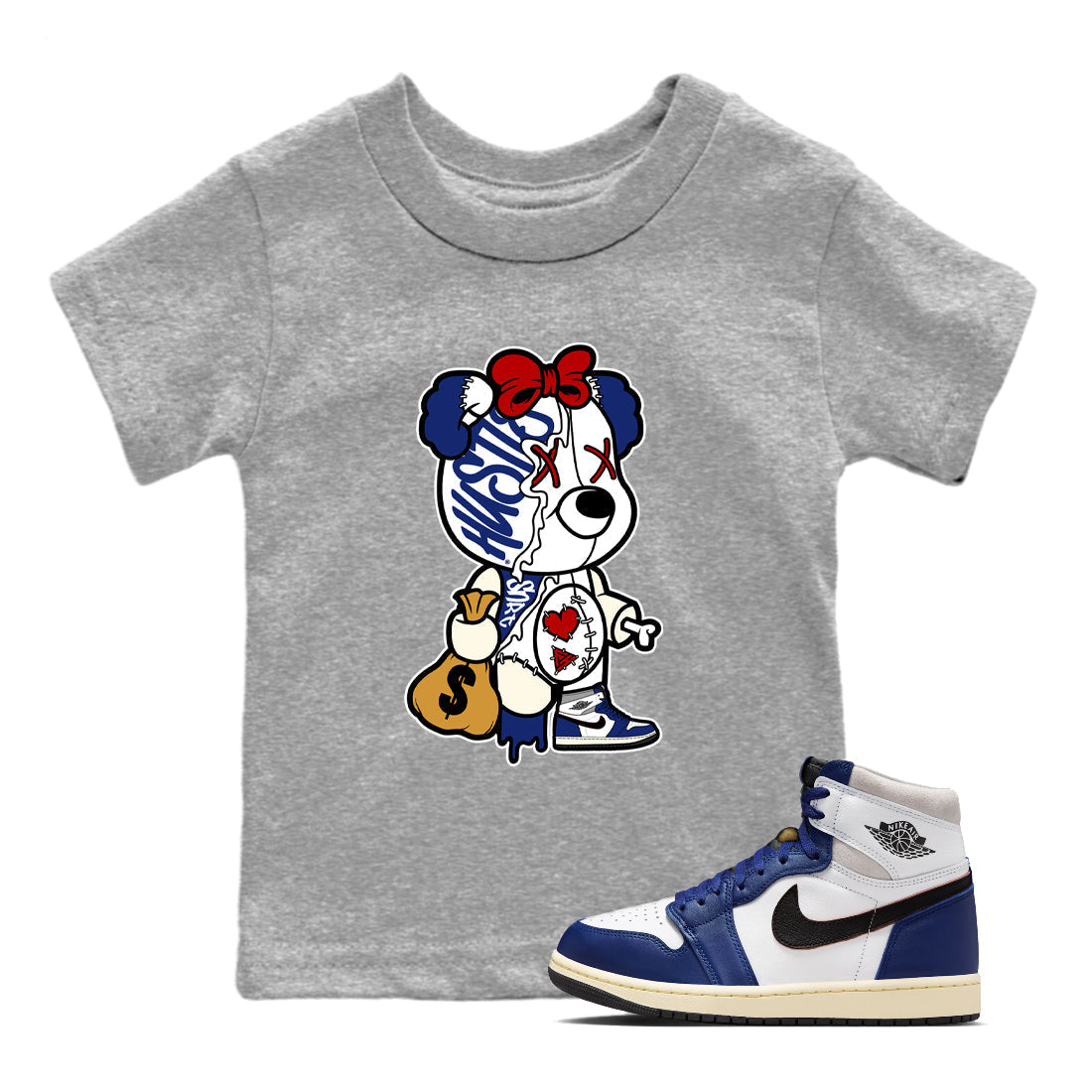 Stitched Hustle Bear snkmatch Tees Kids - Air Jordan 1 Rare Air