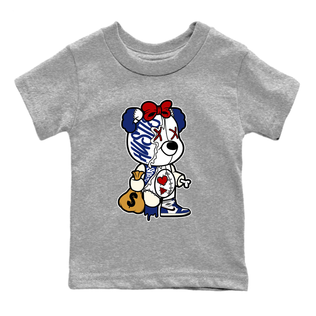 Stitched Hustle Bear snkmatch Tees Kids - Air Jordan 1 Rare Air