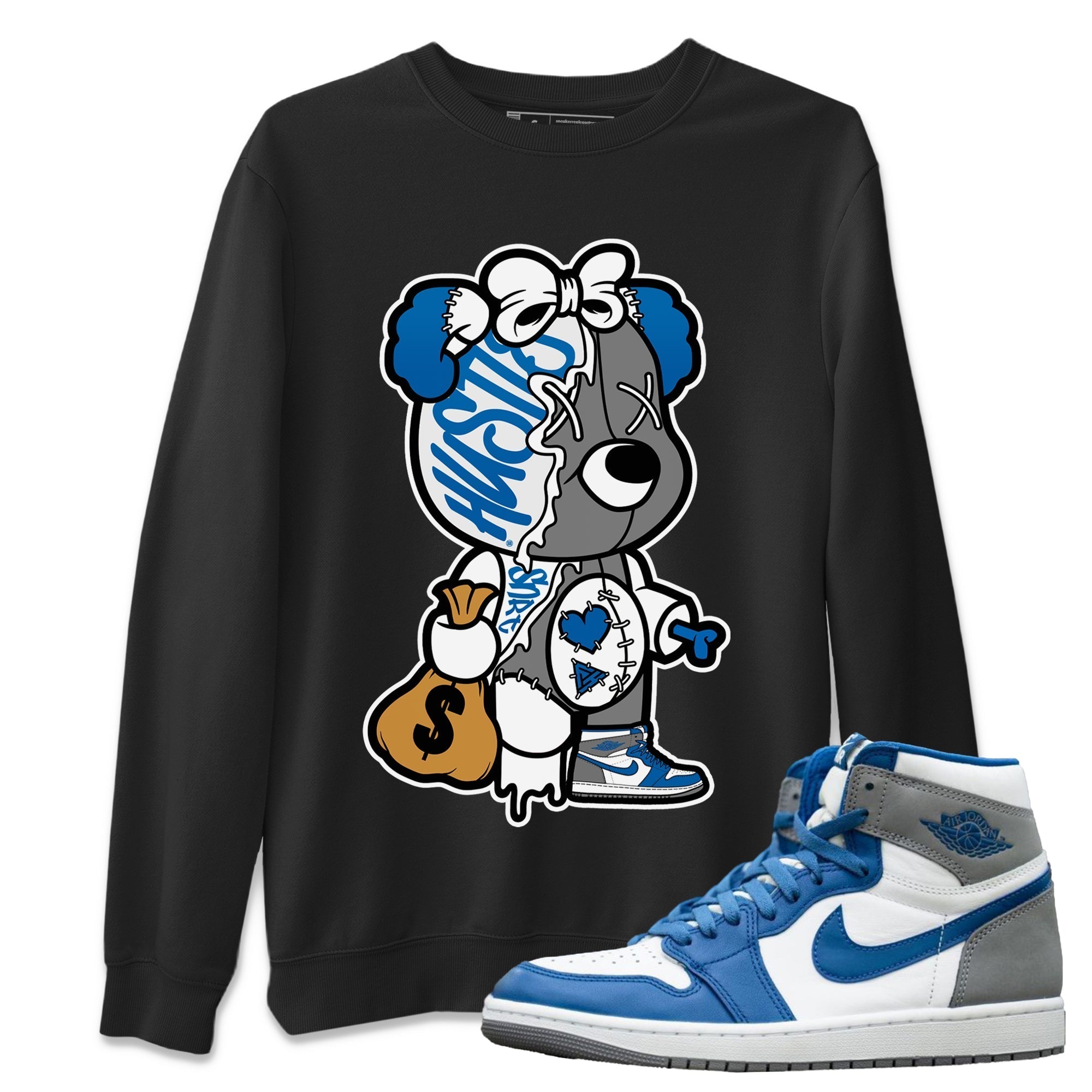 Stitched Hustle Bear Unisex Tops - Air Jordan 1 True Blue