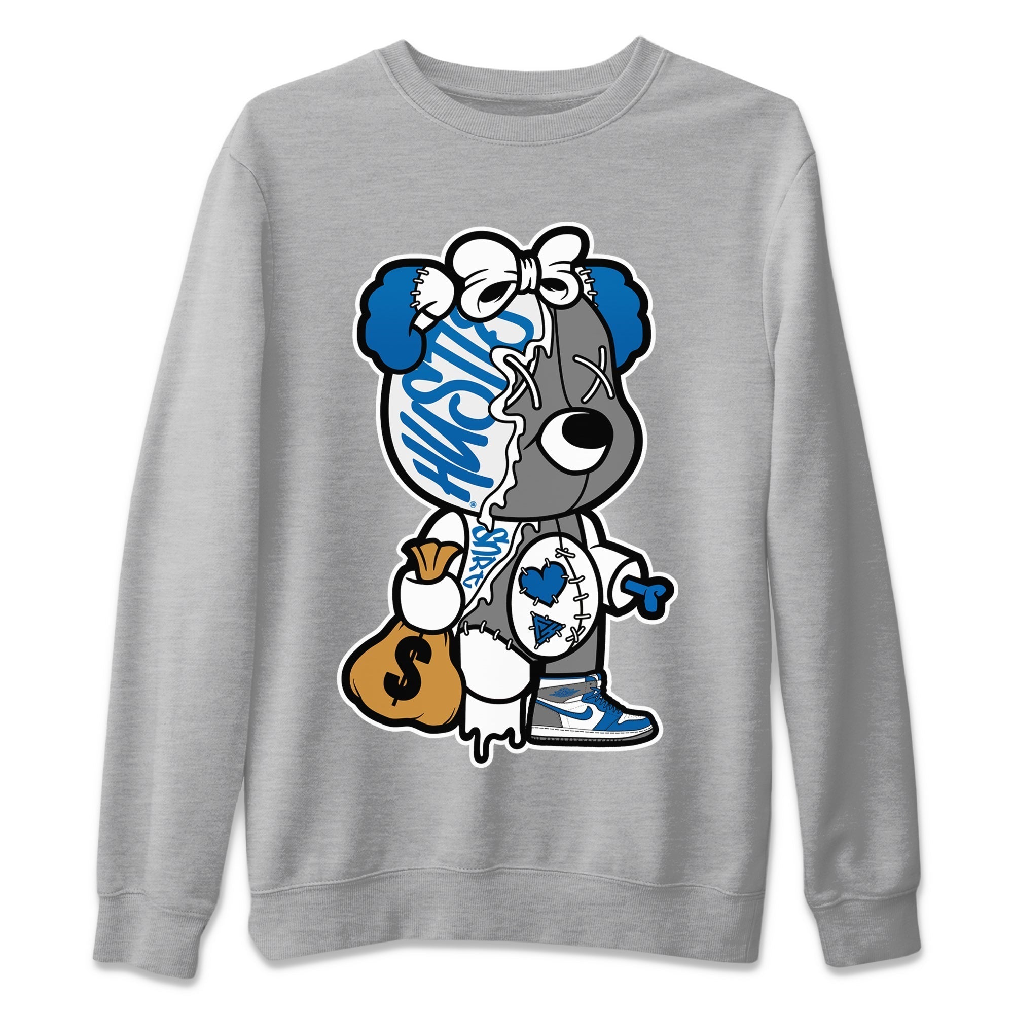 Stitched Hustle Bear Unisex Tops - Air Jordan 1 True Blue