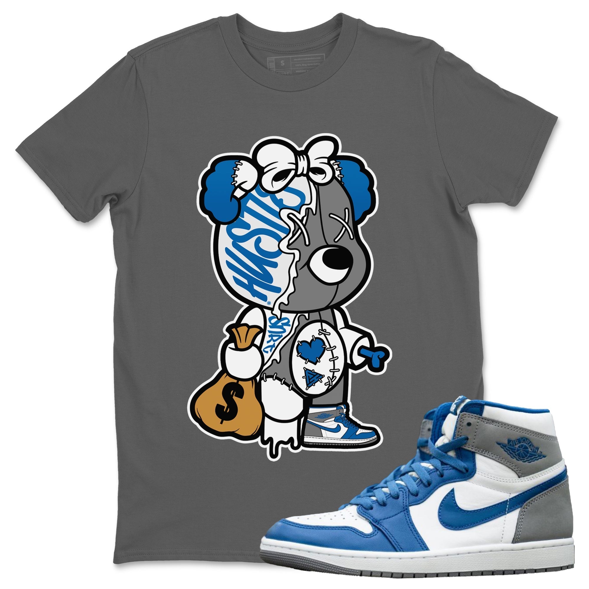 Stitched Hustle Bear Unisex Tops - Air Jordan 1 True Blue